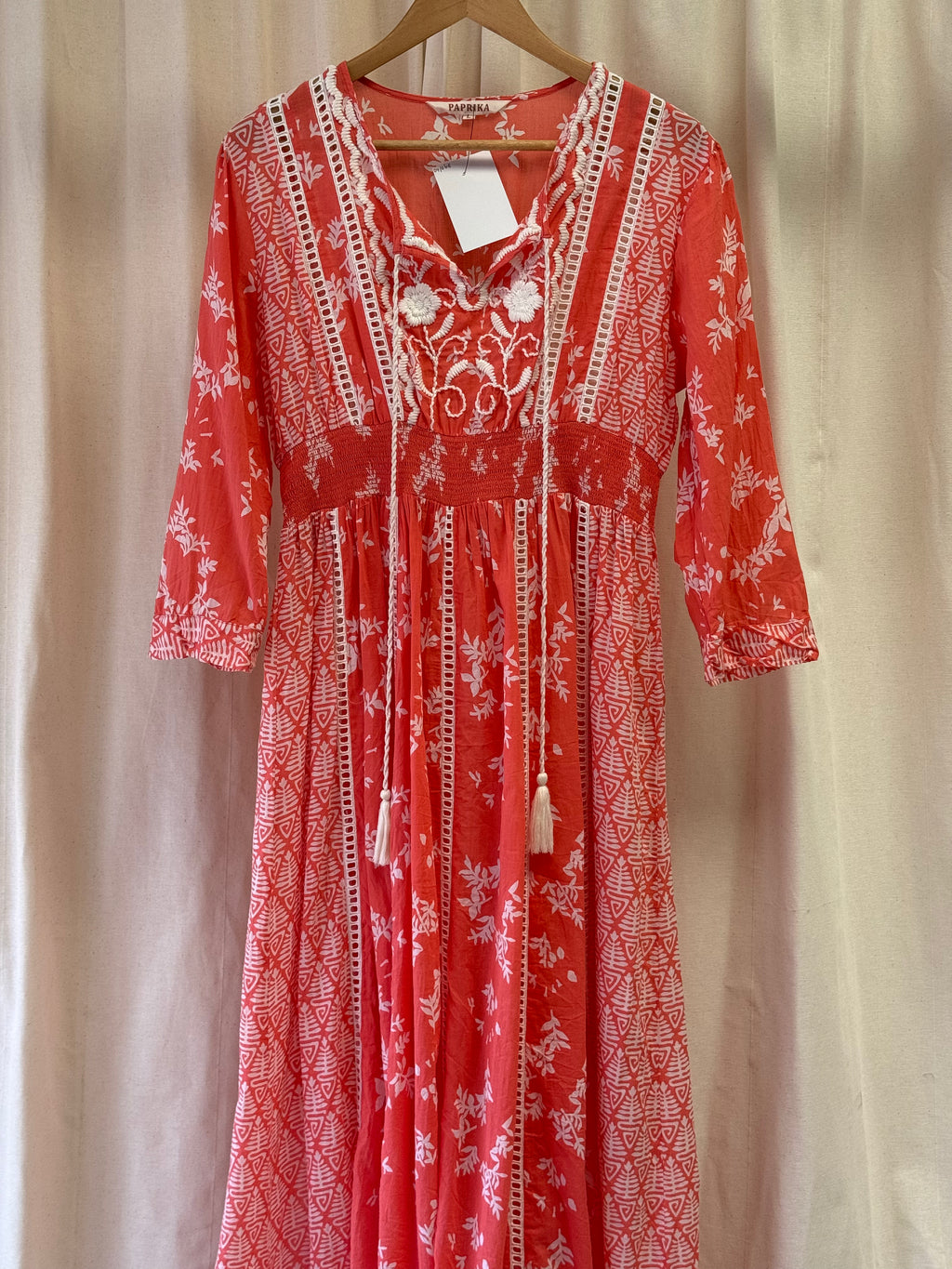 Paprika Coral and Cream Midi Dress