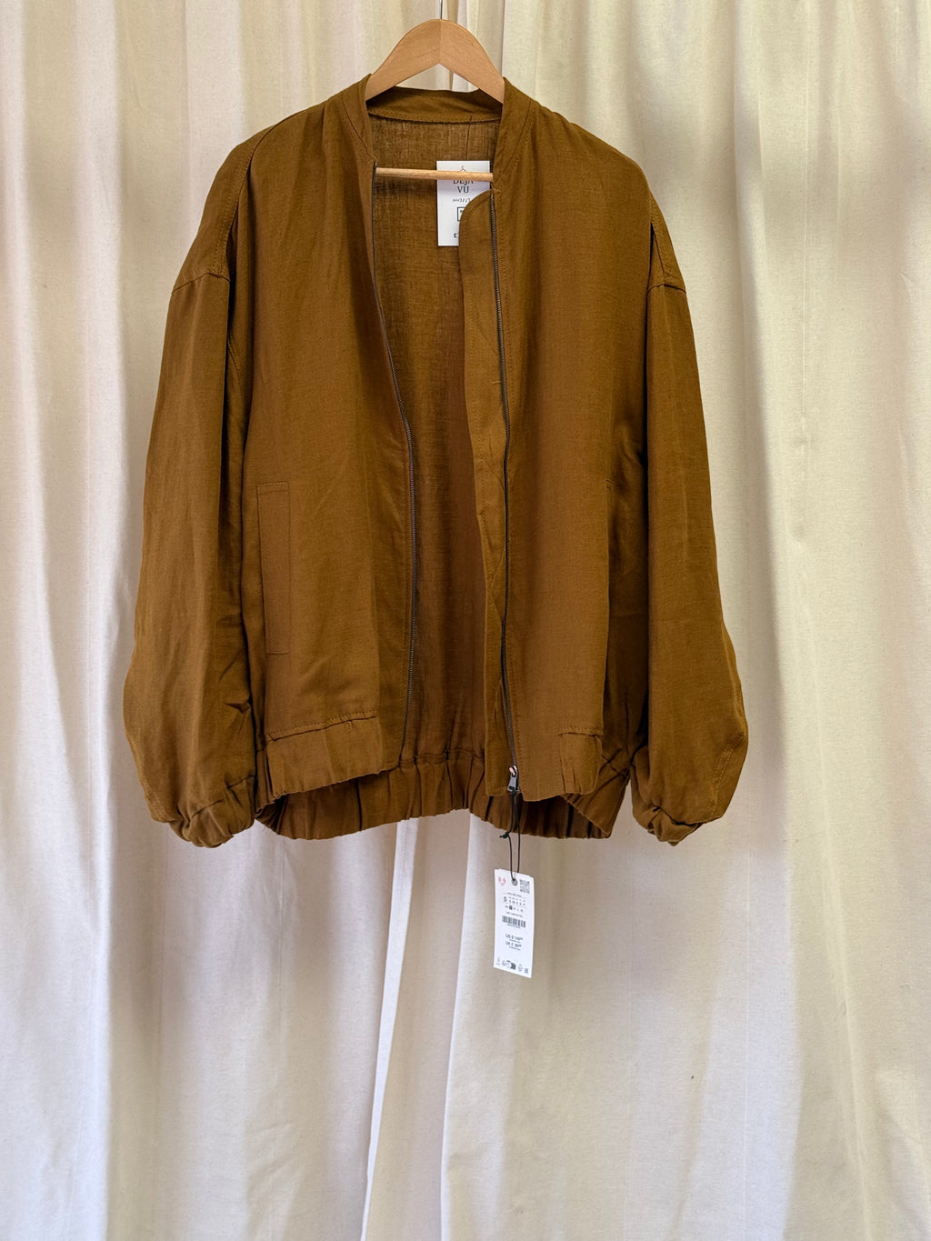 Zara Khaki Linen Oversized Bomber Jacket