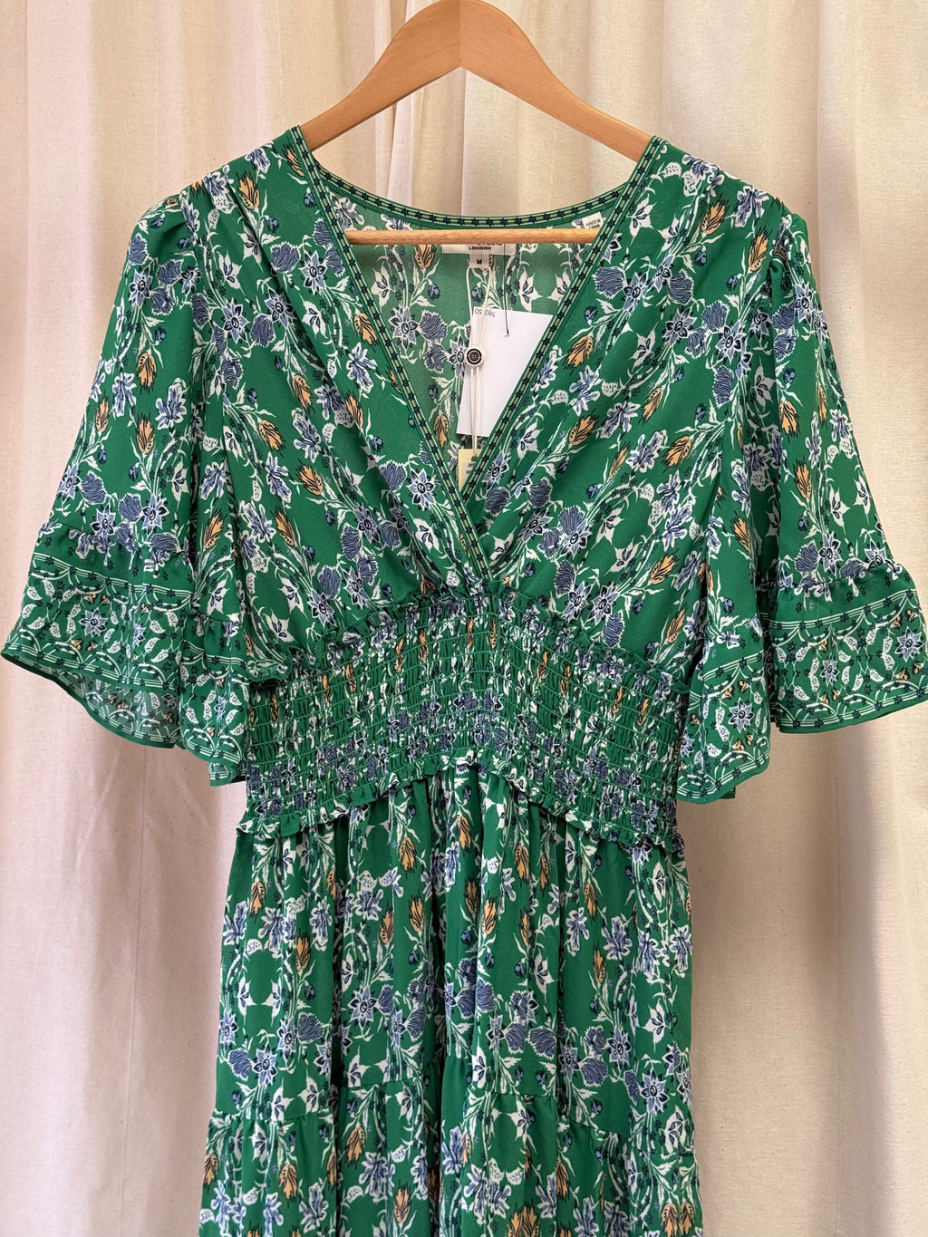 Max Studio Green Floral Smocked Waist Tiered Maxi Dress