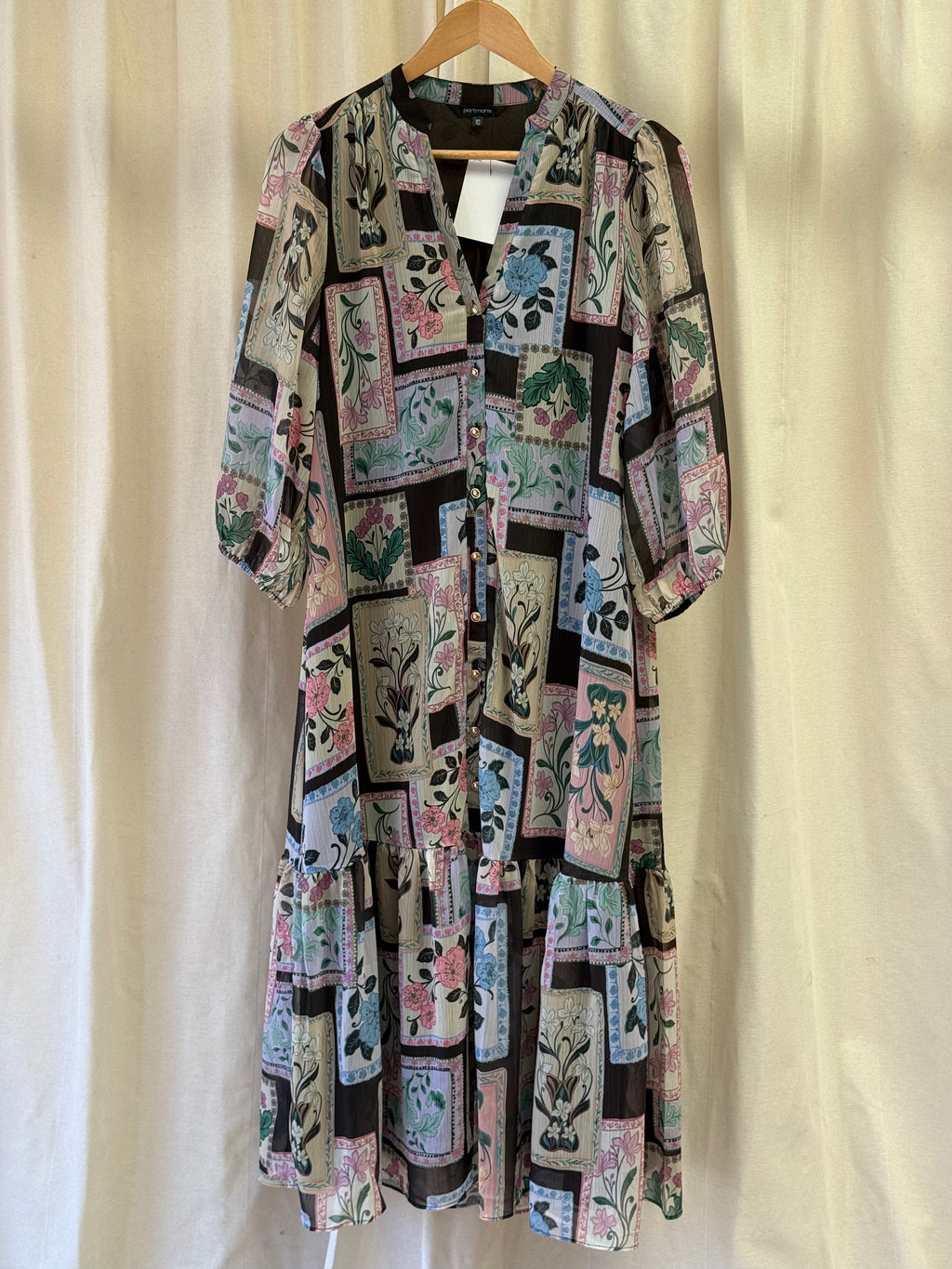 Portmans Light Blue and Pink Flower in Fram Print Dress