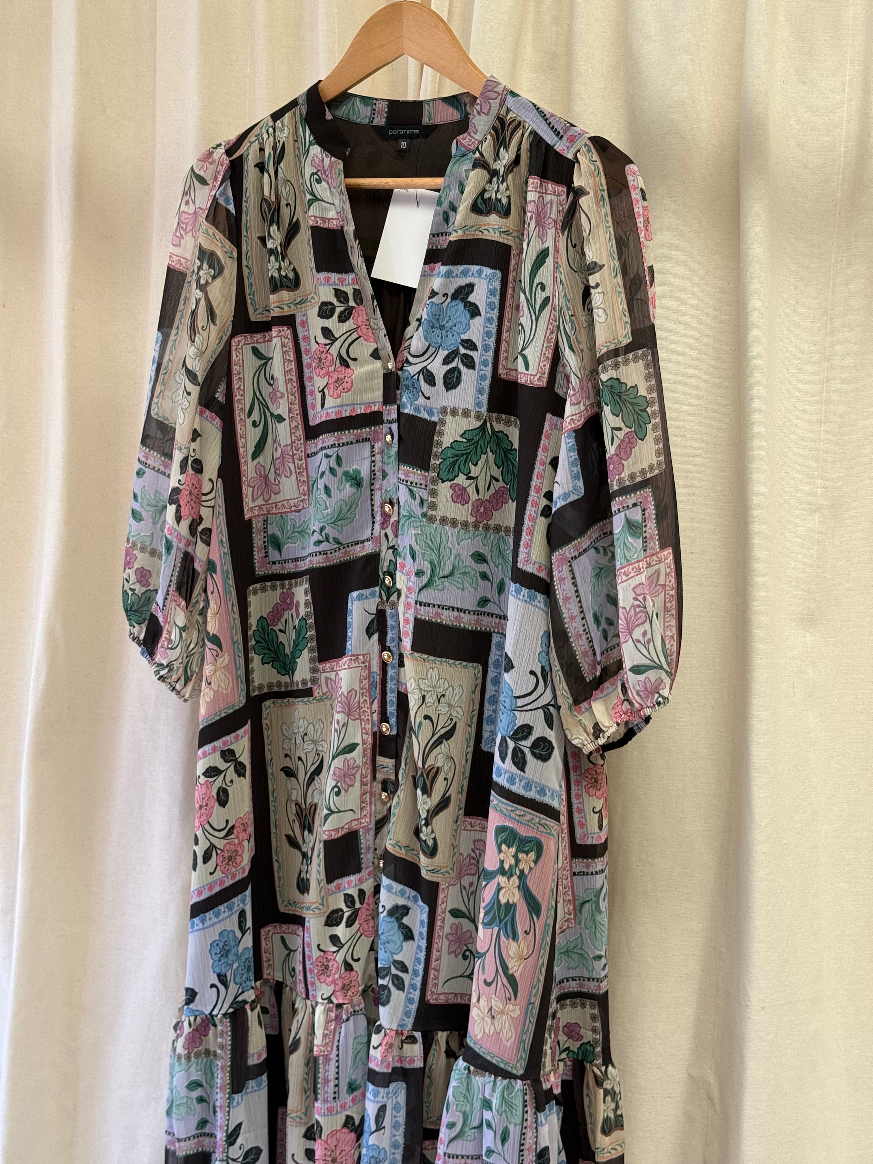 Portmans Light Blue and Pink Flower in Fram Print Dress