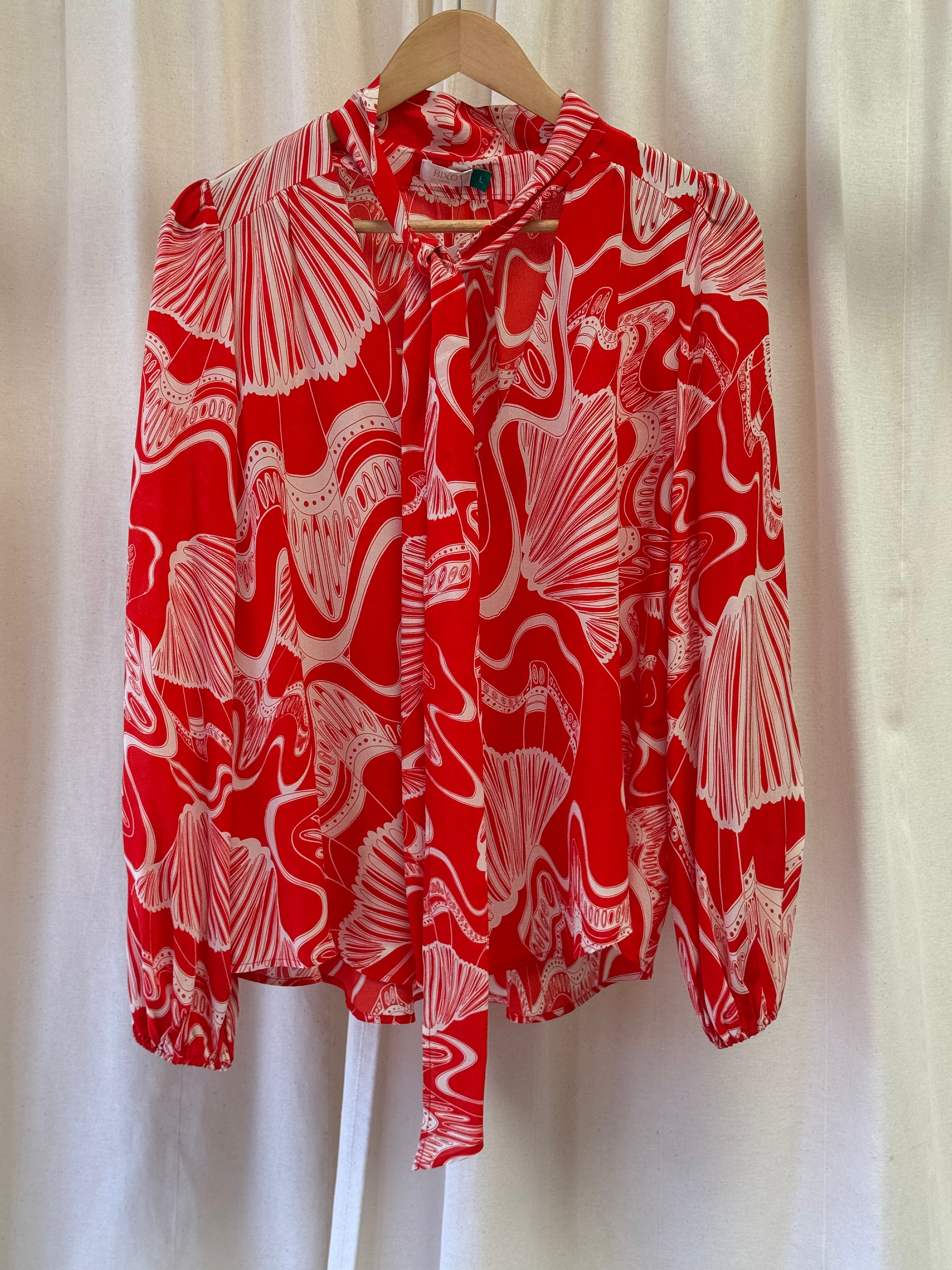 Rixo London Rose Printed Silk Blouse
