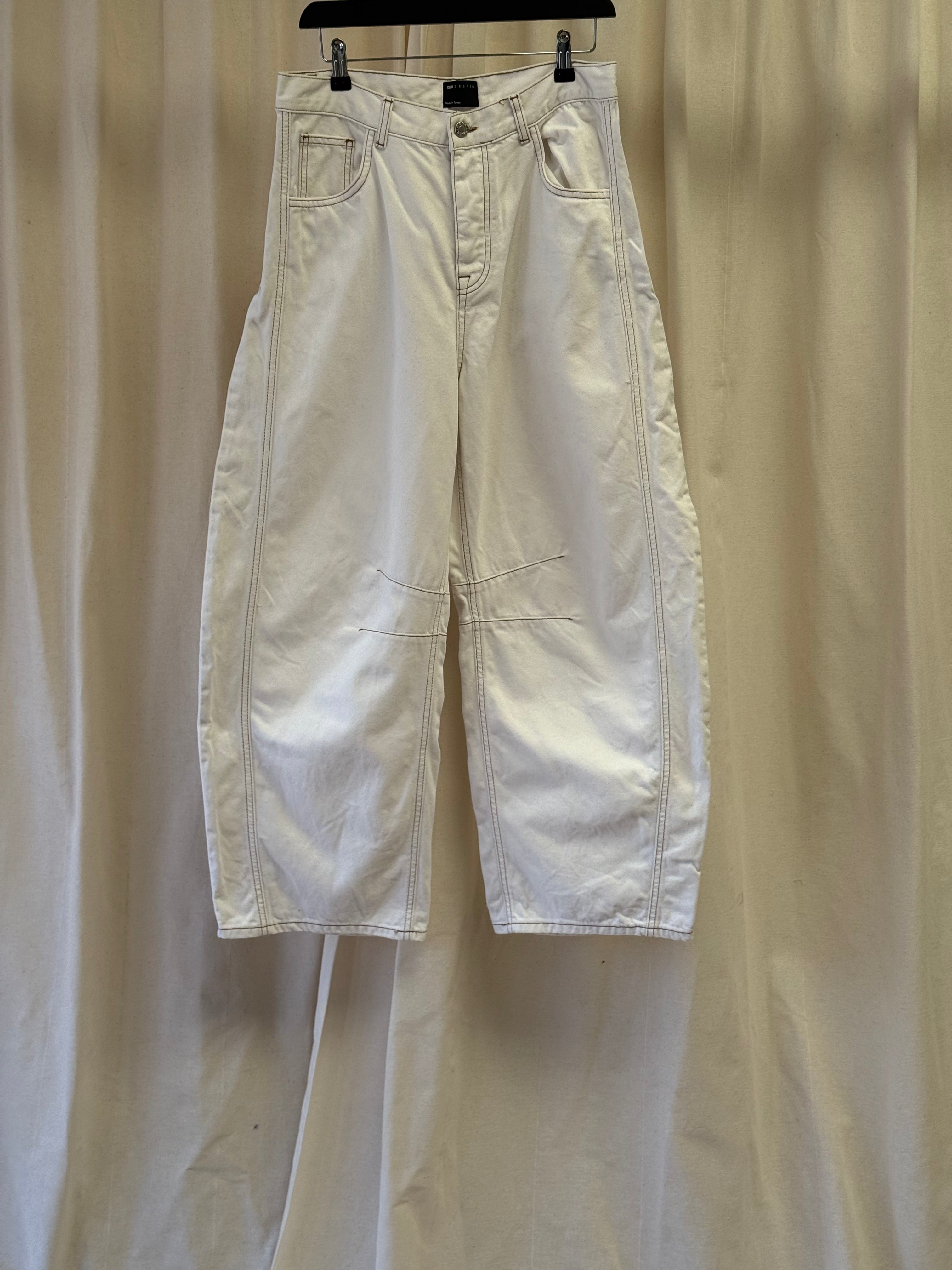 Asos Design White Barrel Leg Jeans