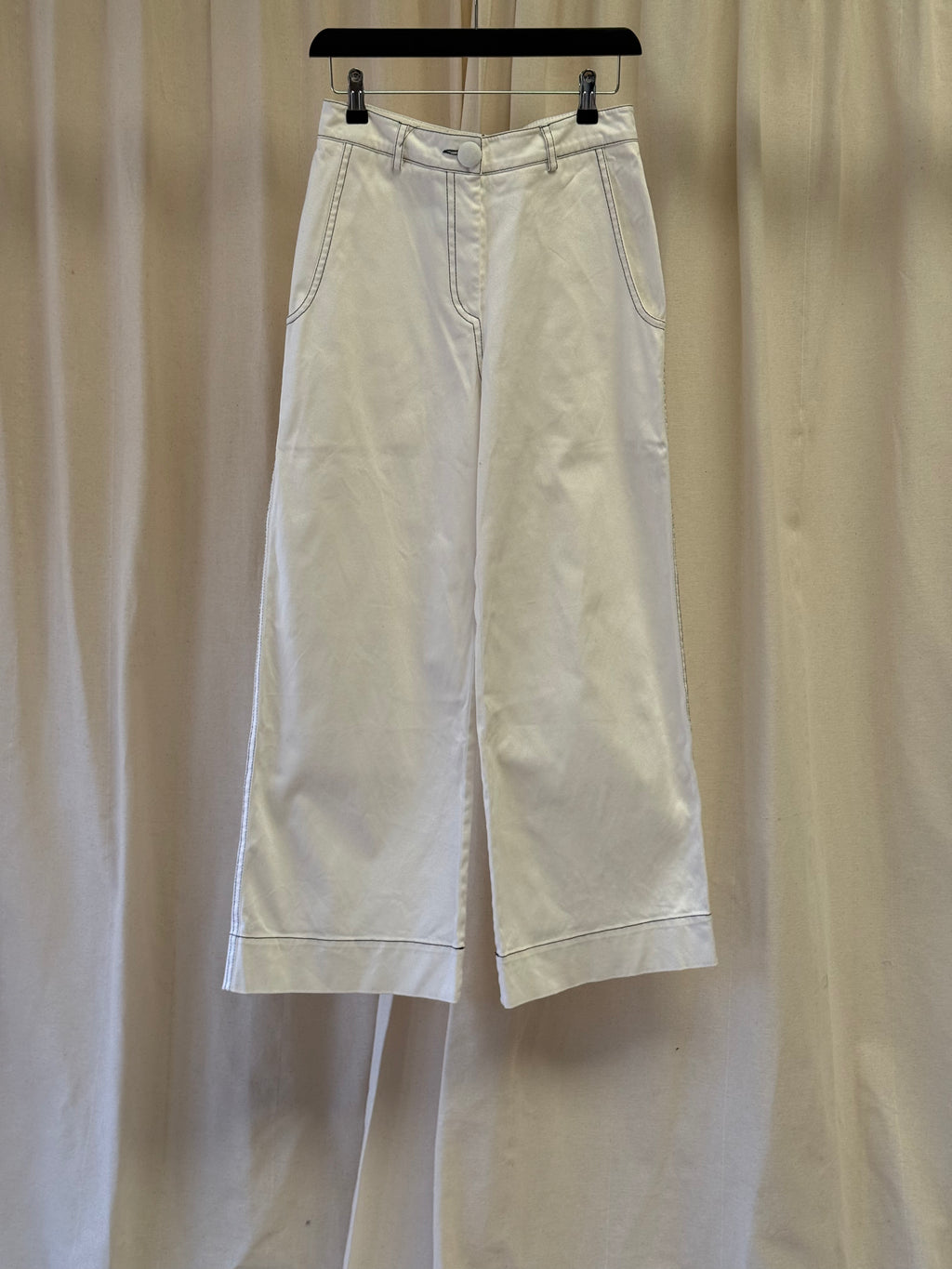 OhSevenDays White Contrast Stitch Wide Leg Jeans