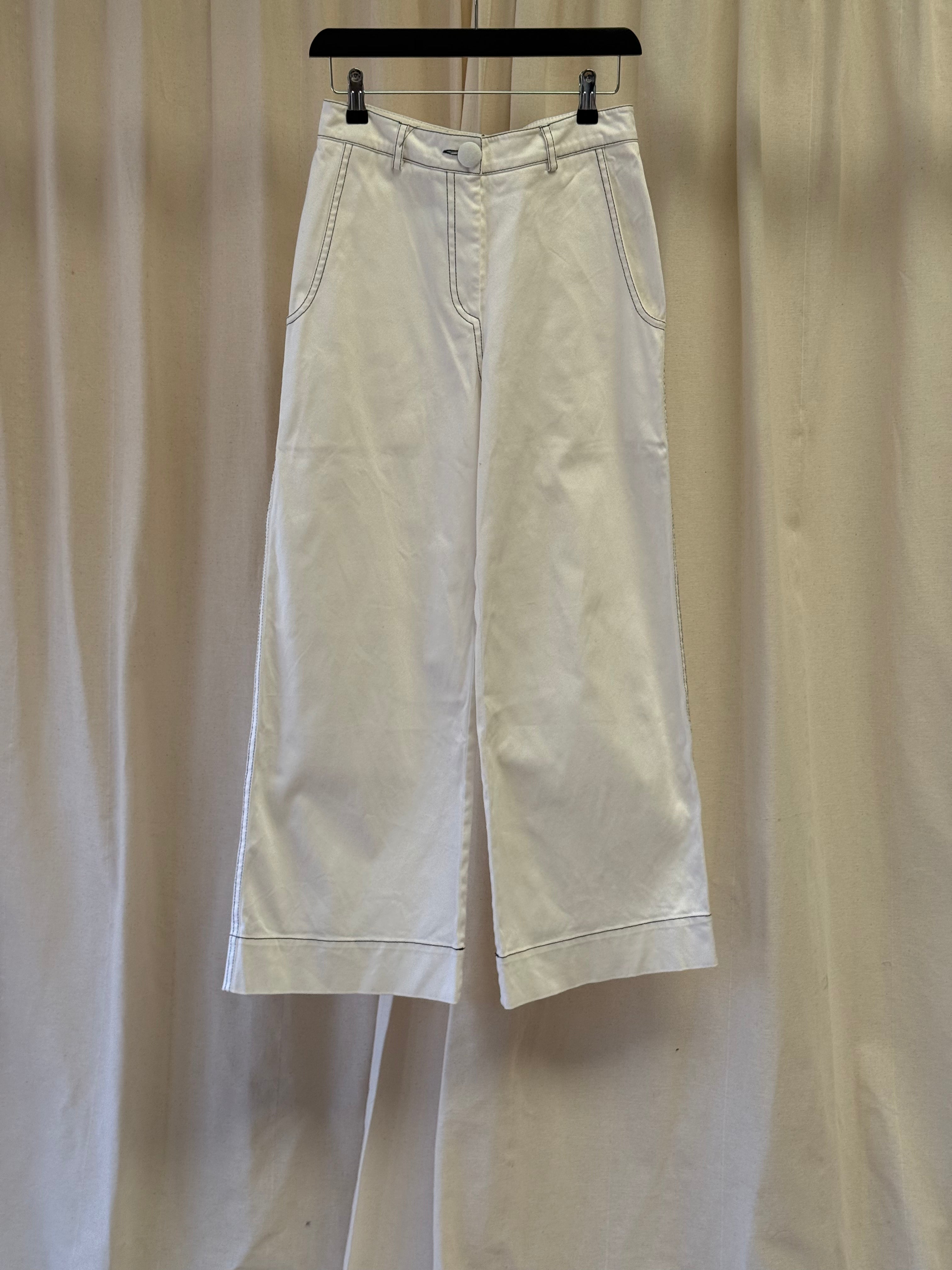 OhSevenDays White Contrast Stitch Wide Leg Jeans