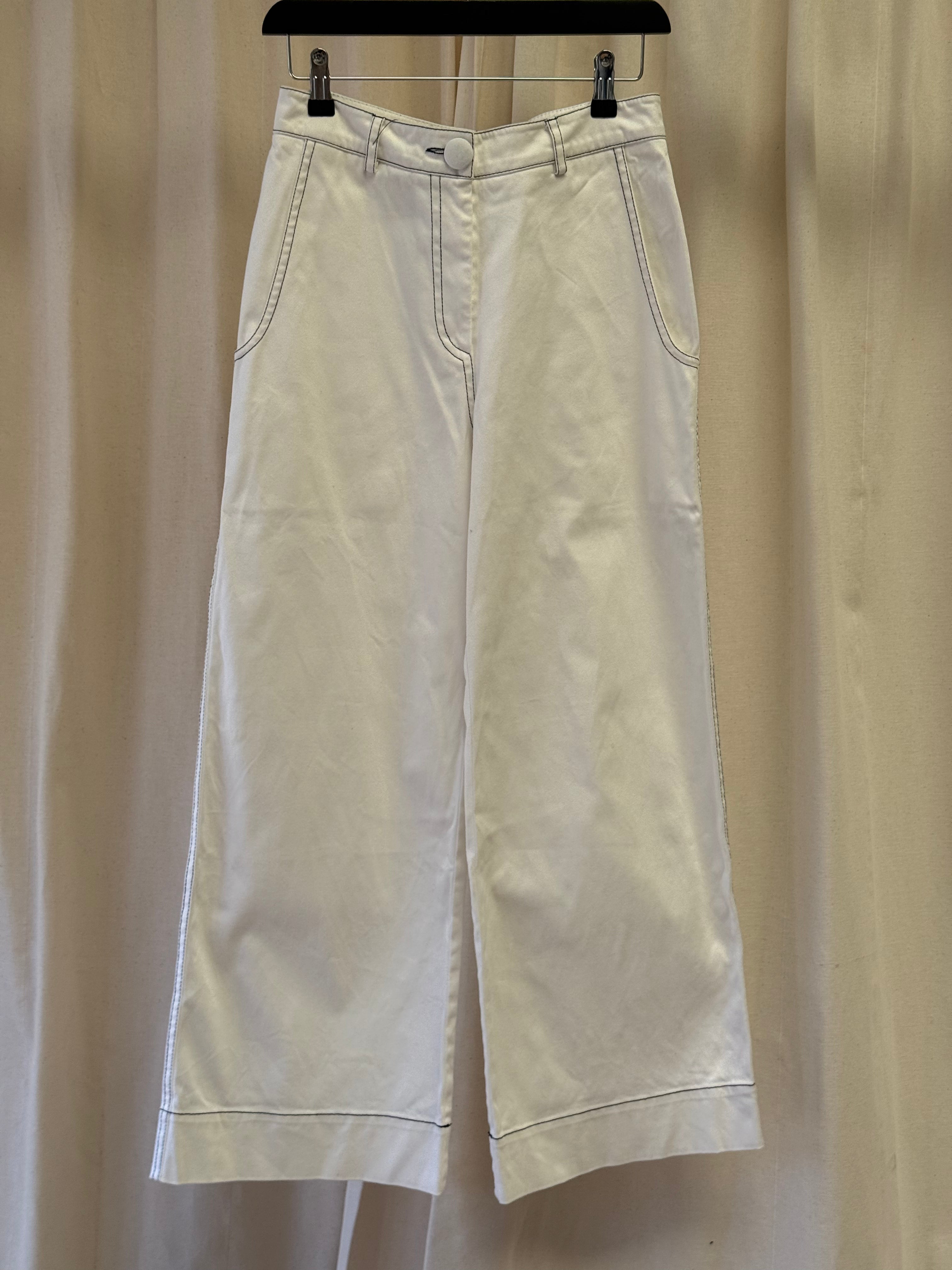 OhSevenDays White Contrast Stitch Wide Leg Jeans