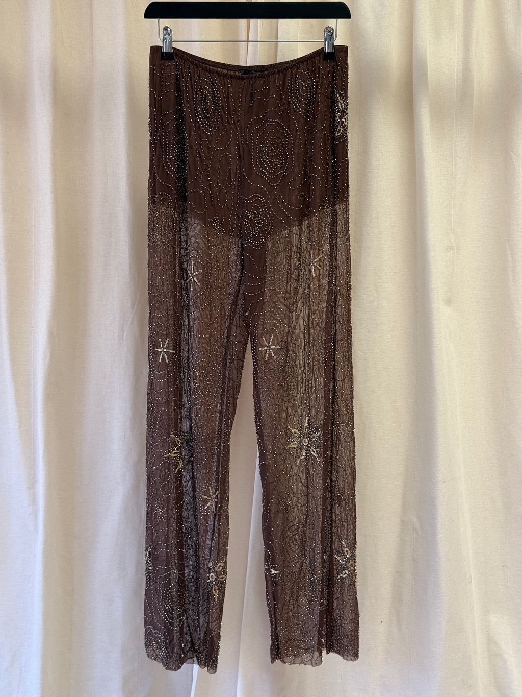Zara Mid Waist Semi Sheer Beaded Straight Leg Trousers