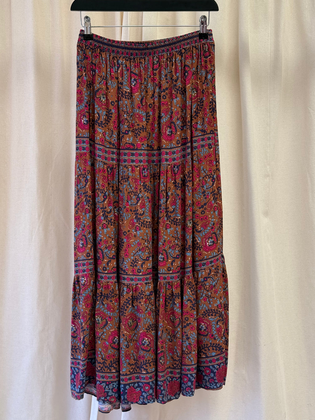 Haute Hippie Brown and Navy Floral Maxi Skirt