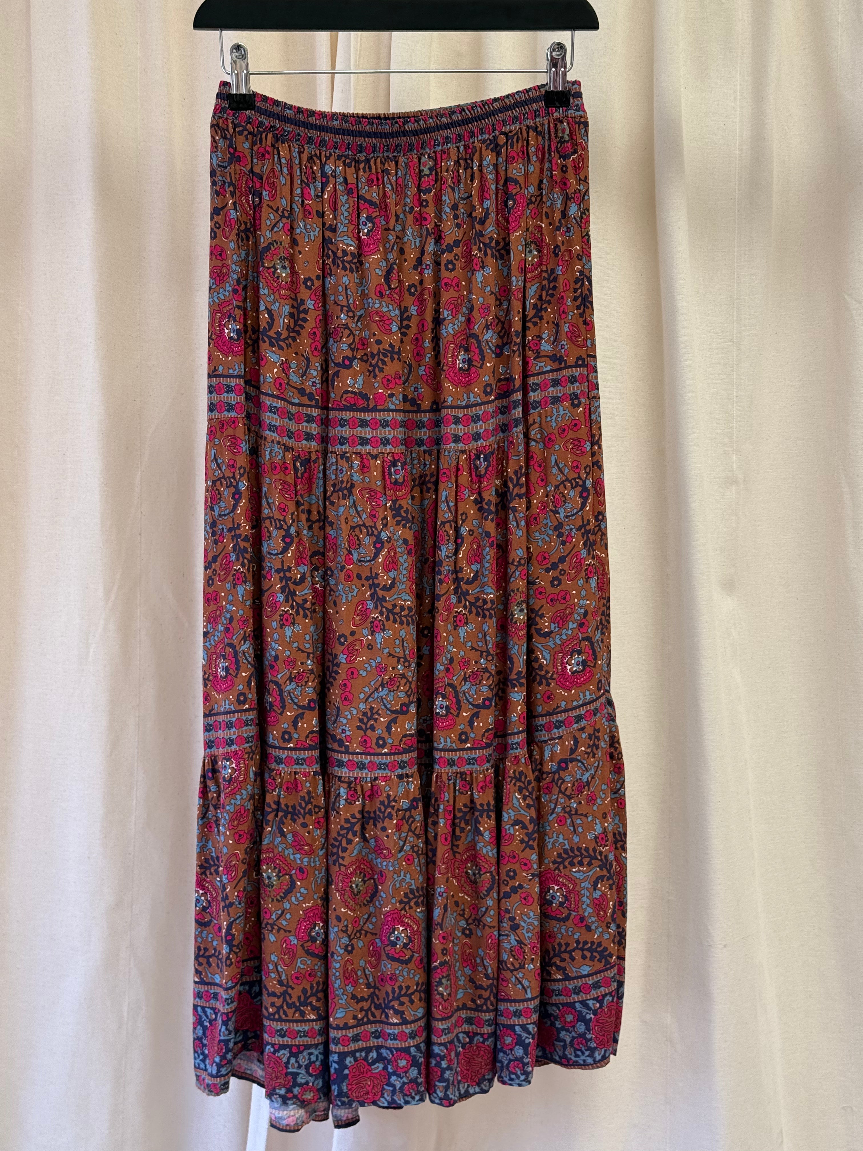 Haute Hippie Brown and Navy Floral Maxi Skirt