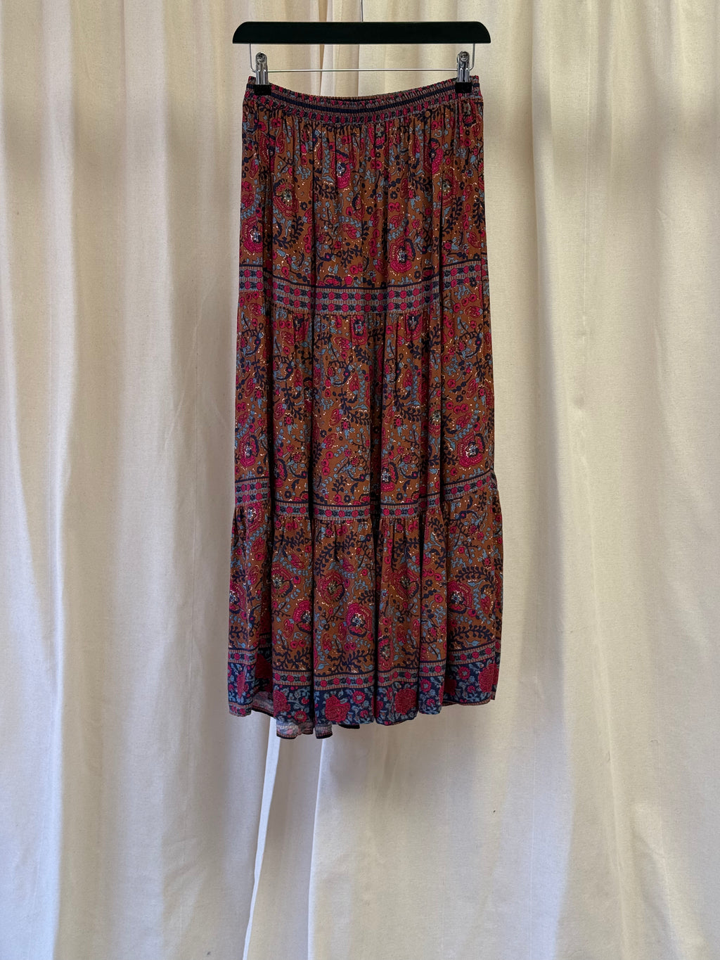 Haute Hippie Brown and Navy Floral Maxi Skirt
