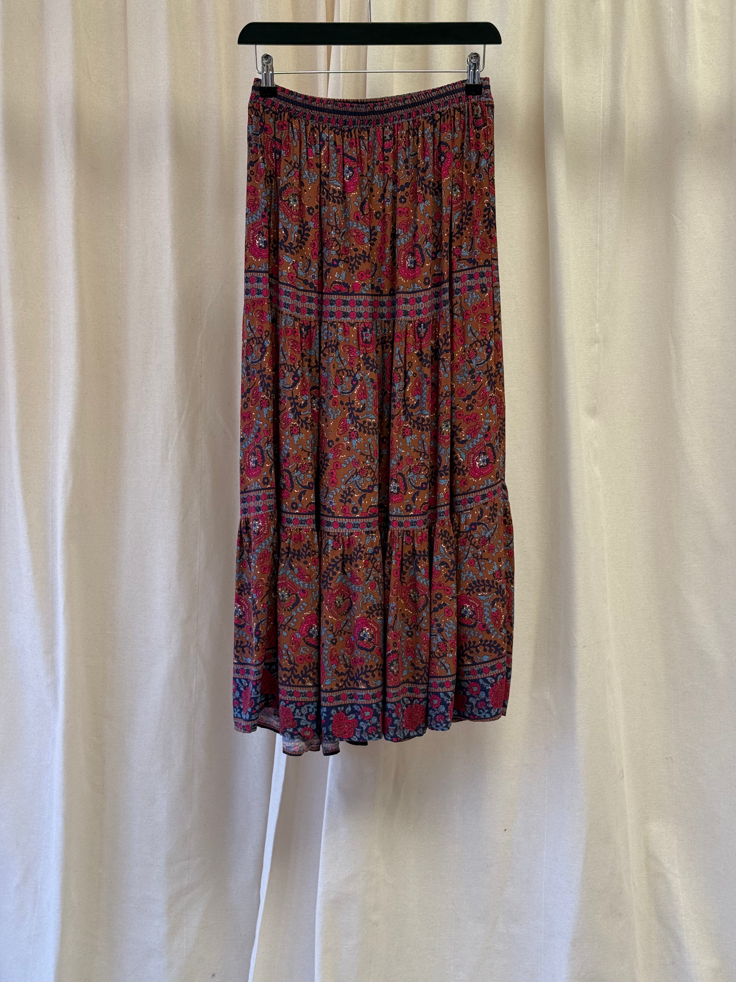 Haute Hippie Brown and Navy Floral Maxi Skirt
