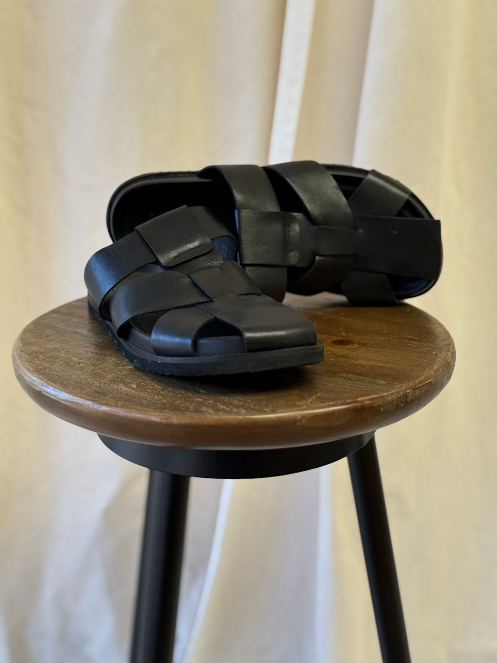 Hush Black Leather Sandals