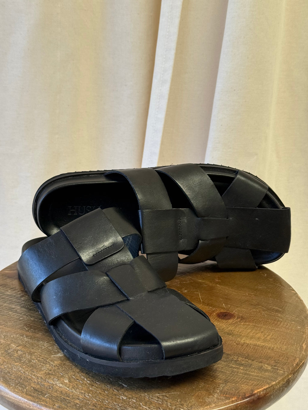 Hush Black Leather Sandals