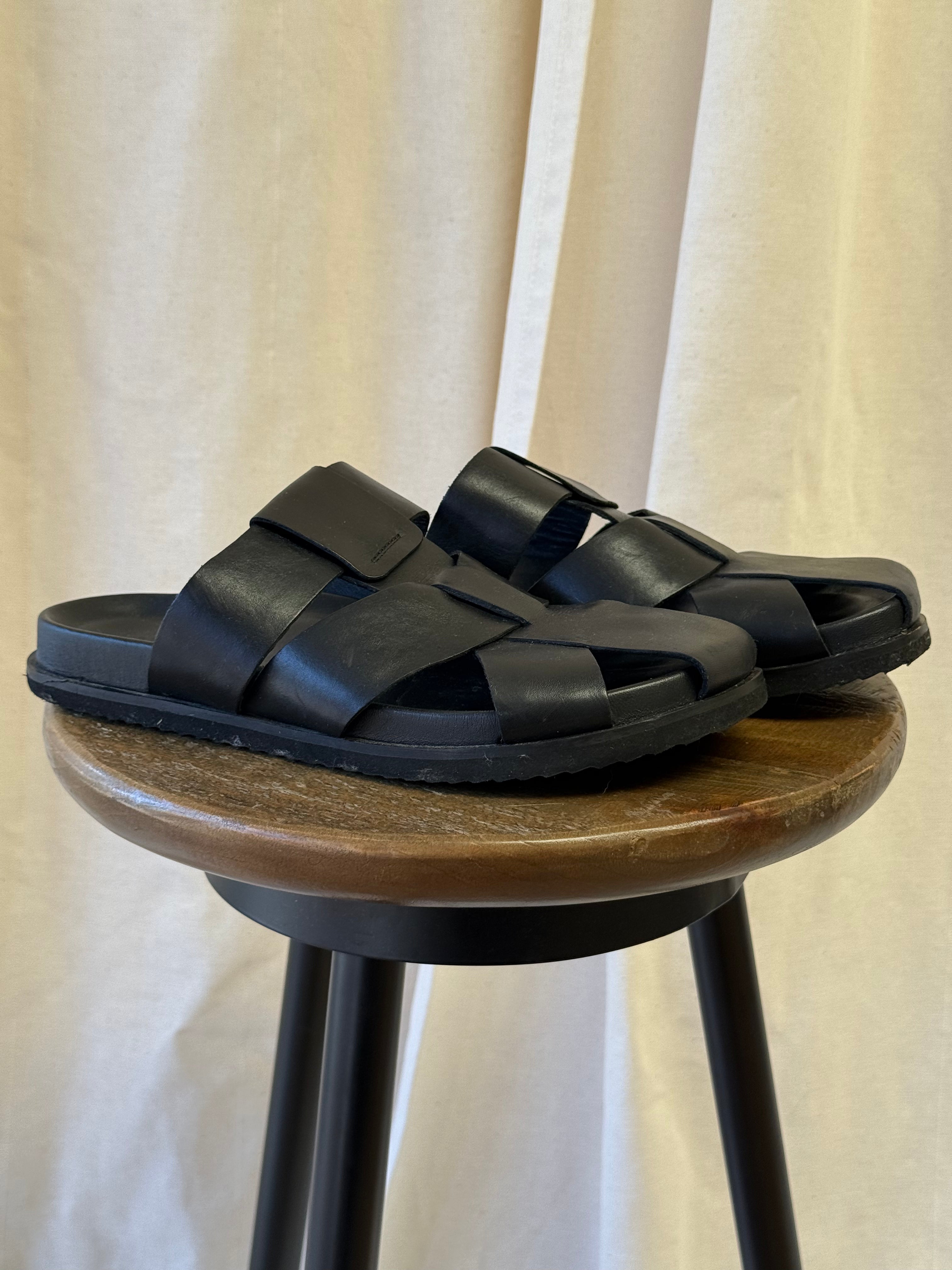 Hush Black Leather Sandals