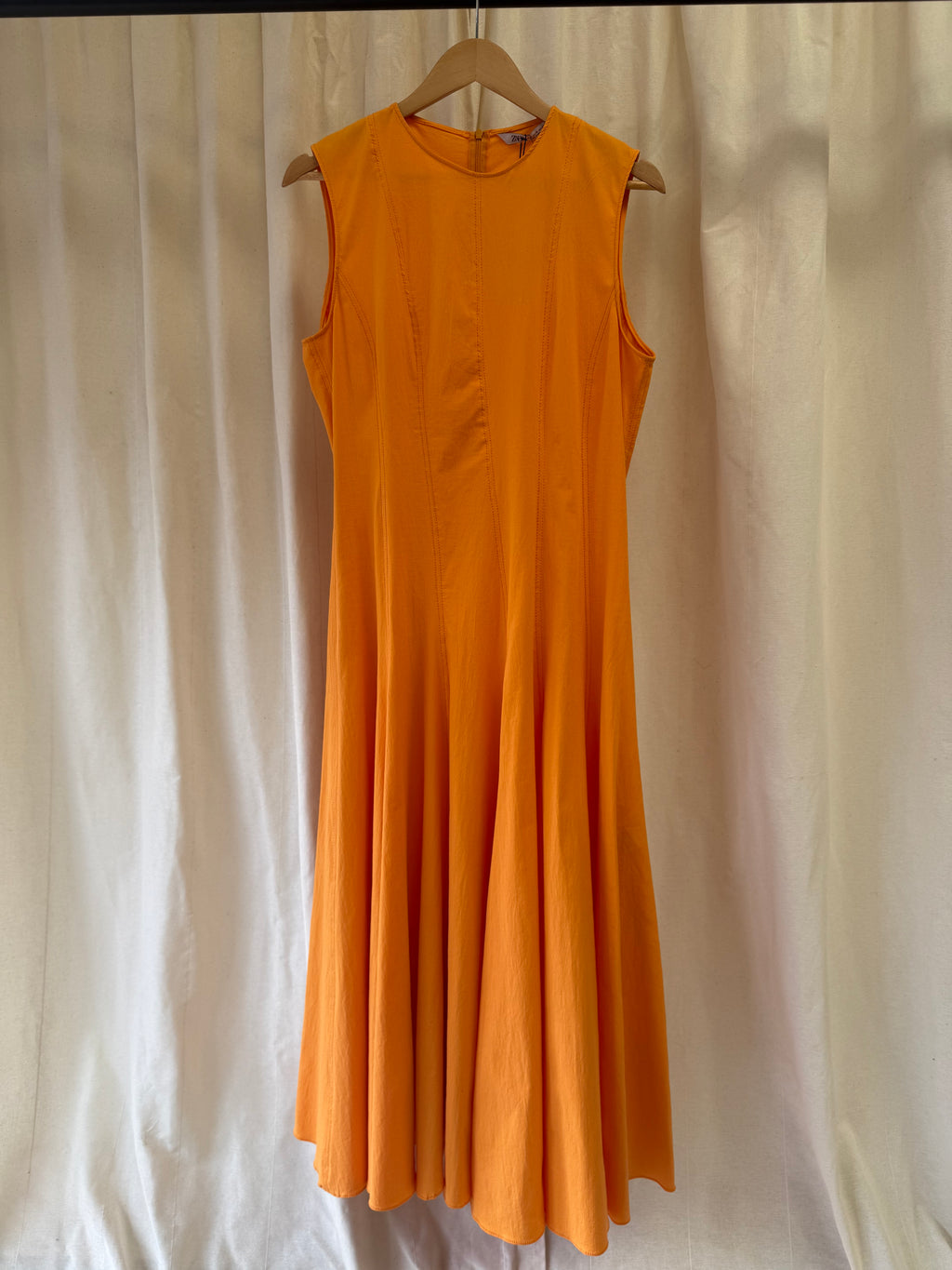 Zara Orange Flounce Skirt Midi Dress