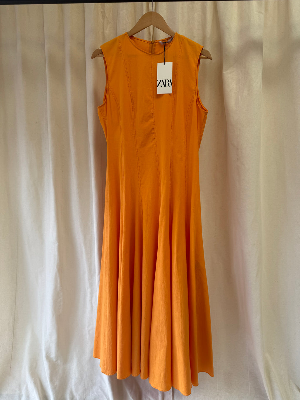 Zara Orange Flounce Skirt Midi Dress