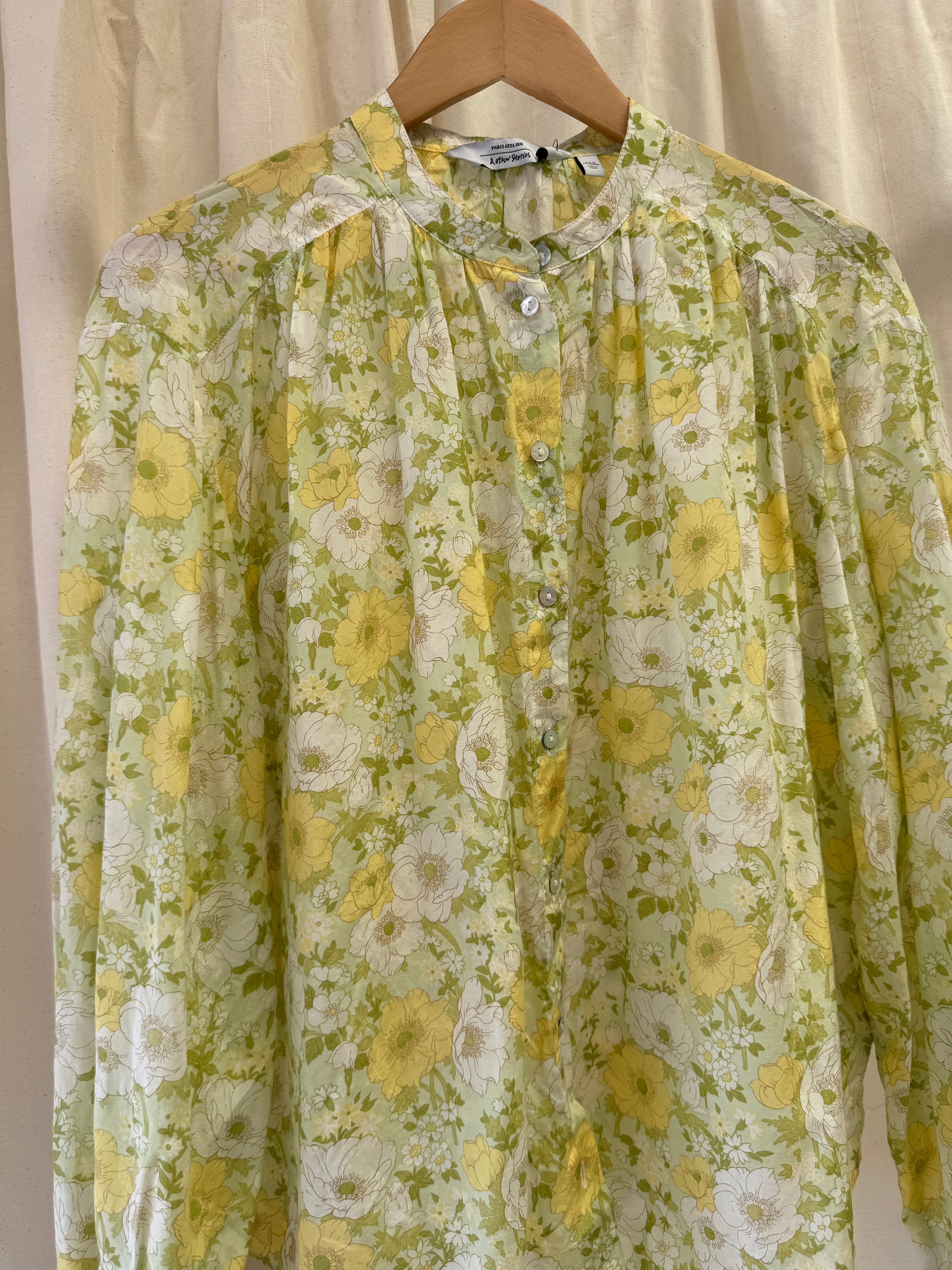 & Other Stories Printed Silk Blend Blouse Yellow Florals