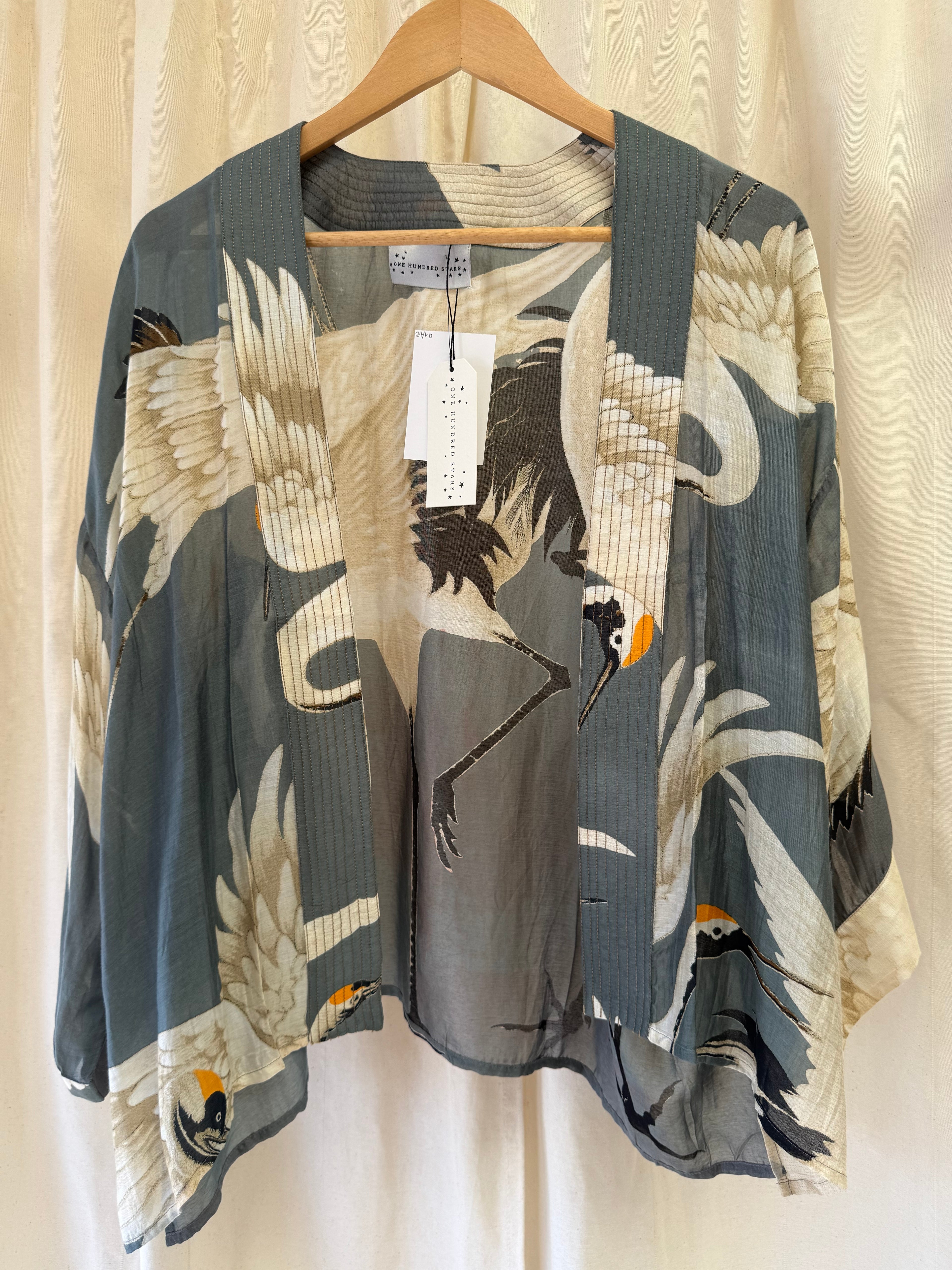One Hundred Stars Slate Grey Stalk Kimono