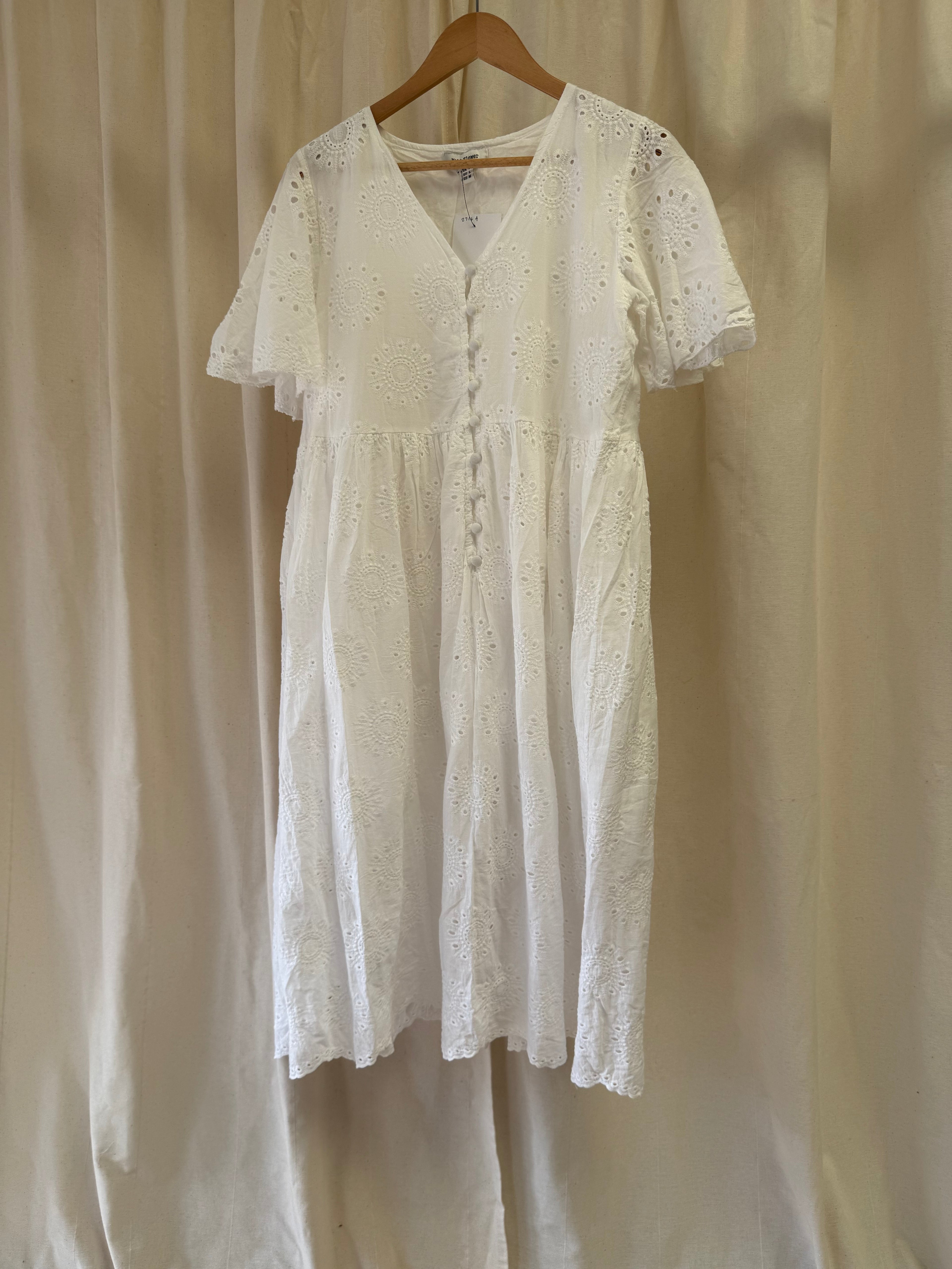Wild Flower White Cotton Broderie Anglaise Dress