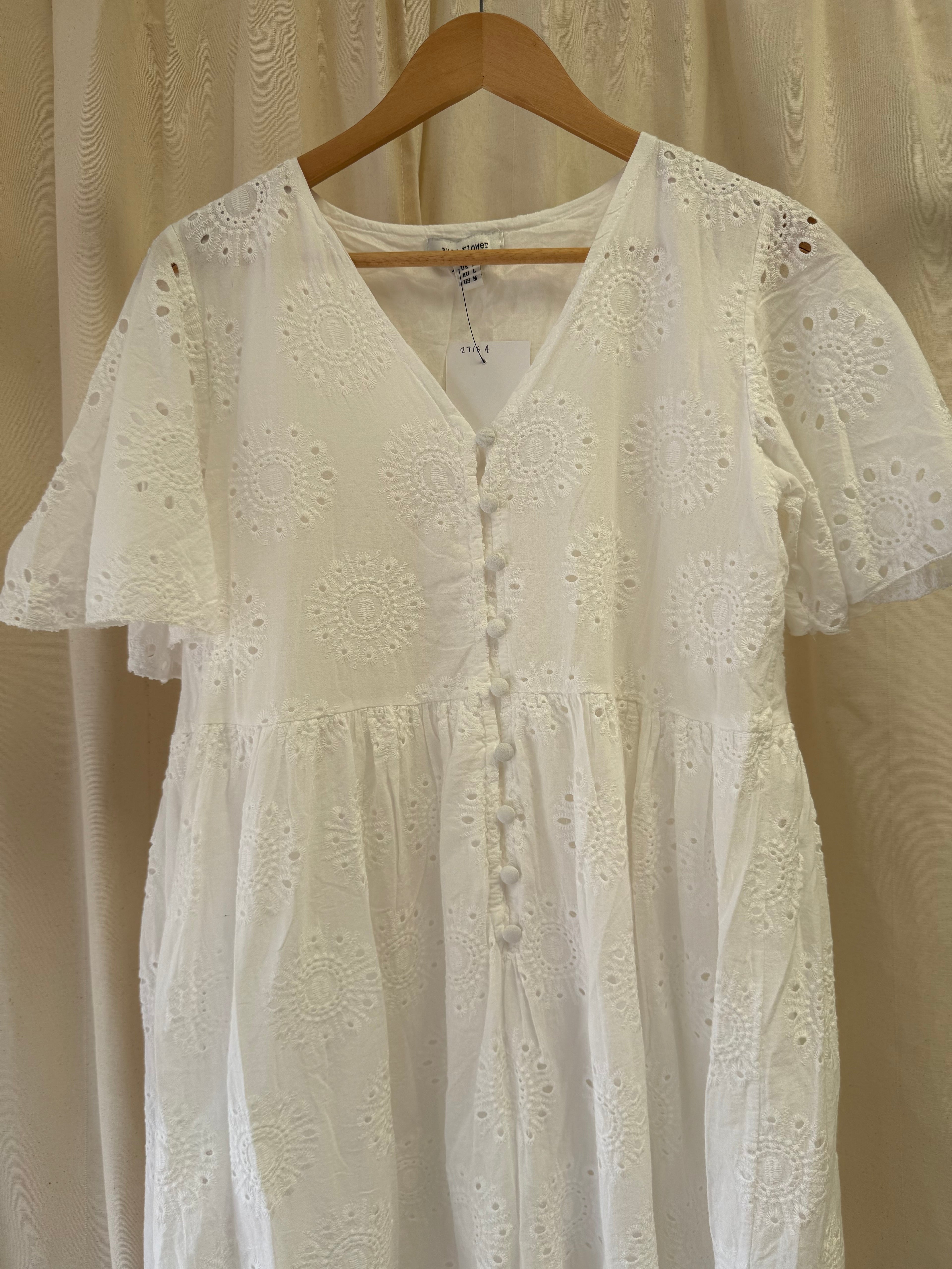 Wild Flower White Cotton Broderie Anglaise Dress