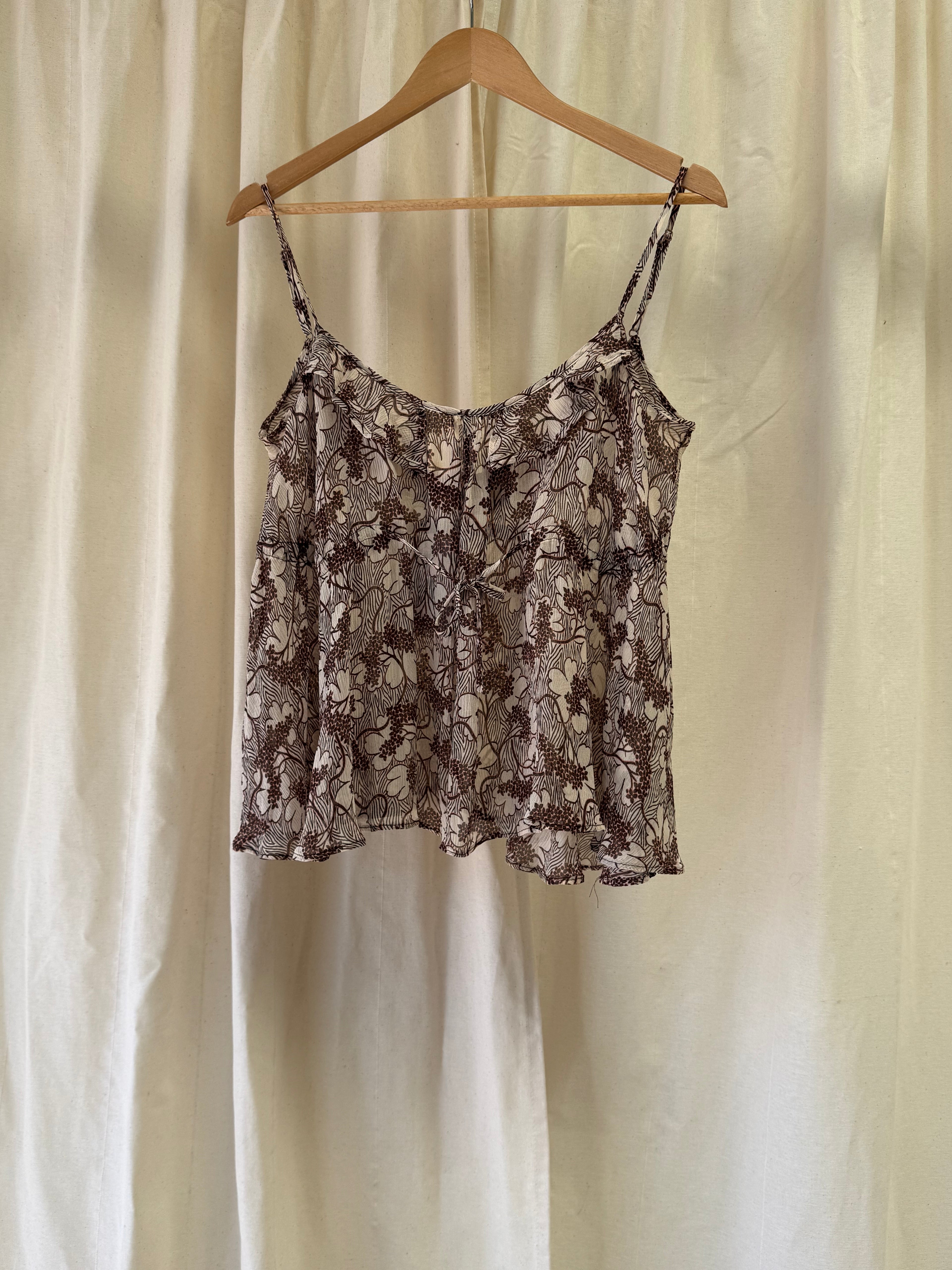 Reiss Silk Cami Top in Brown