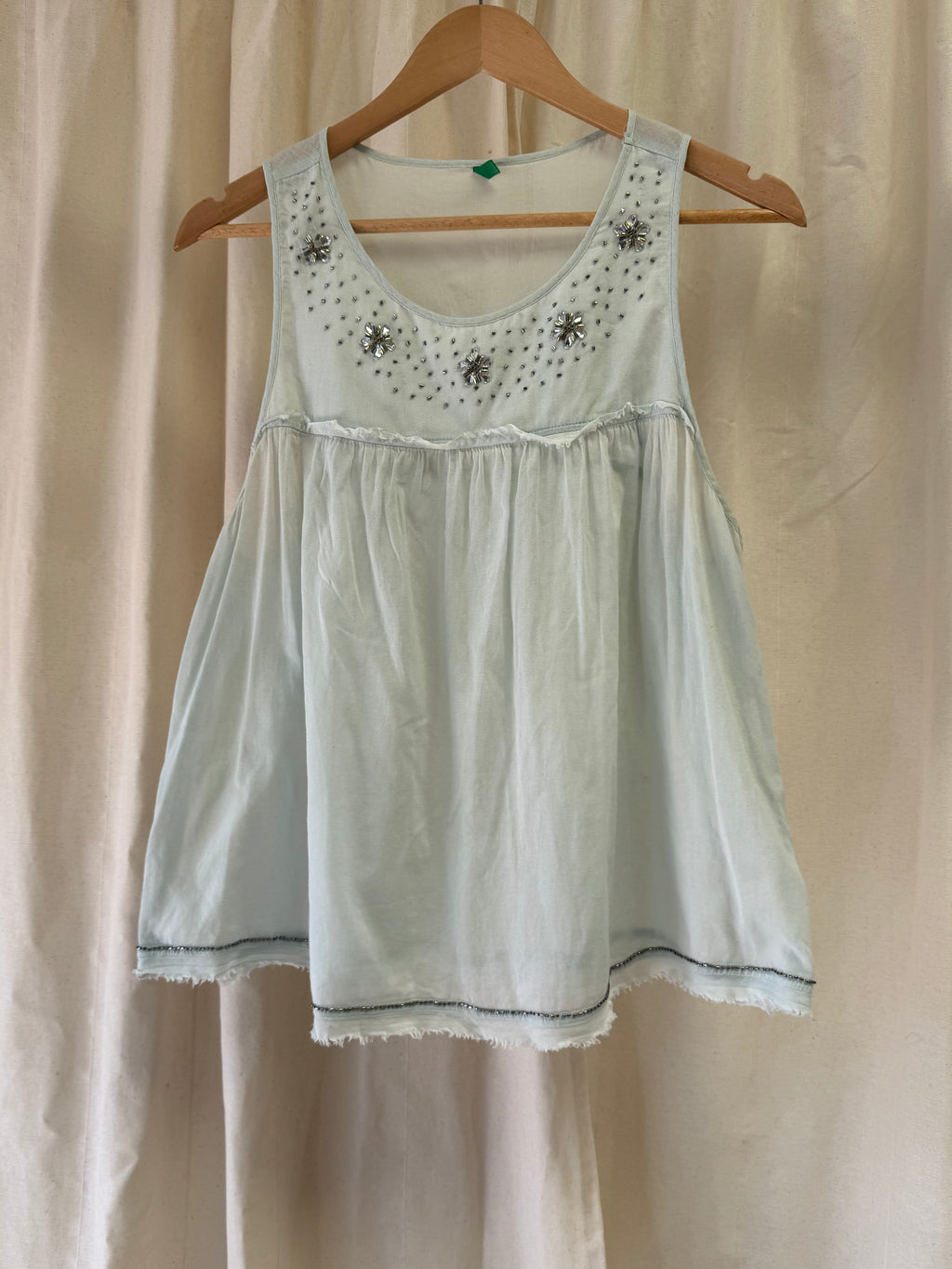 United Colours of Benetton Sleevless Top with Embellishment in Light Blue