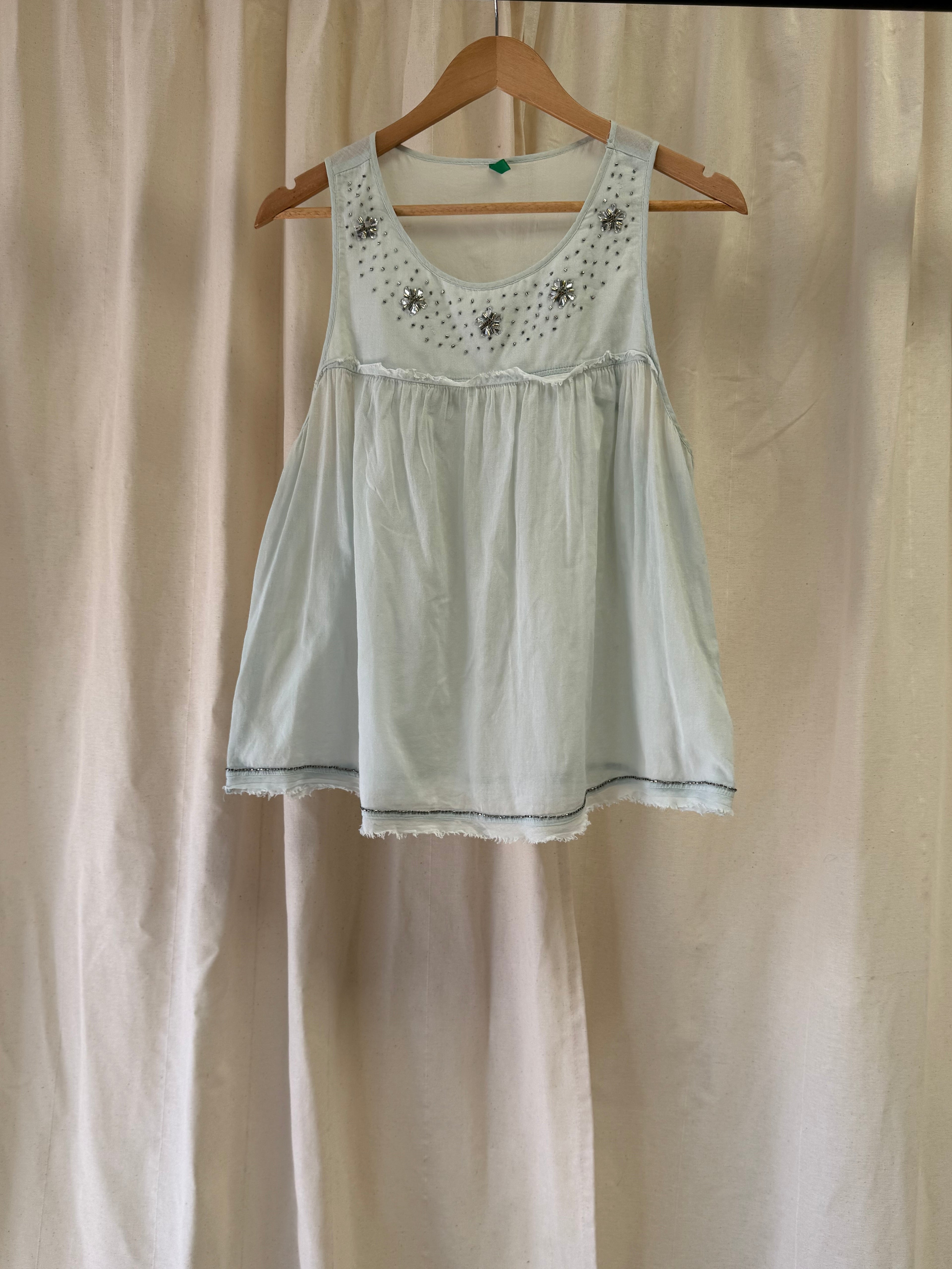 United Colours of Benetton Sleevless Top with Embellishment in Light Blue