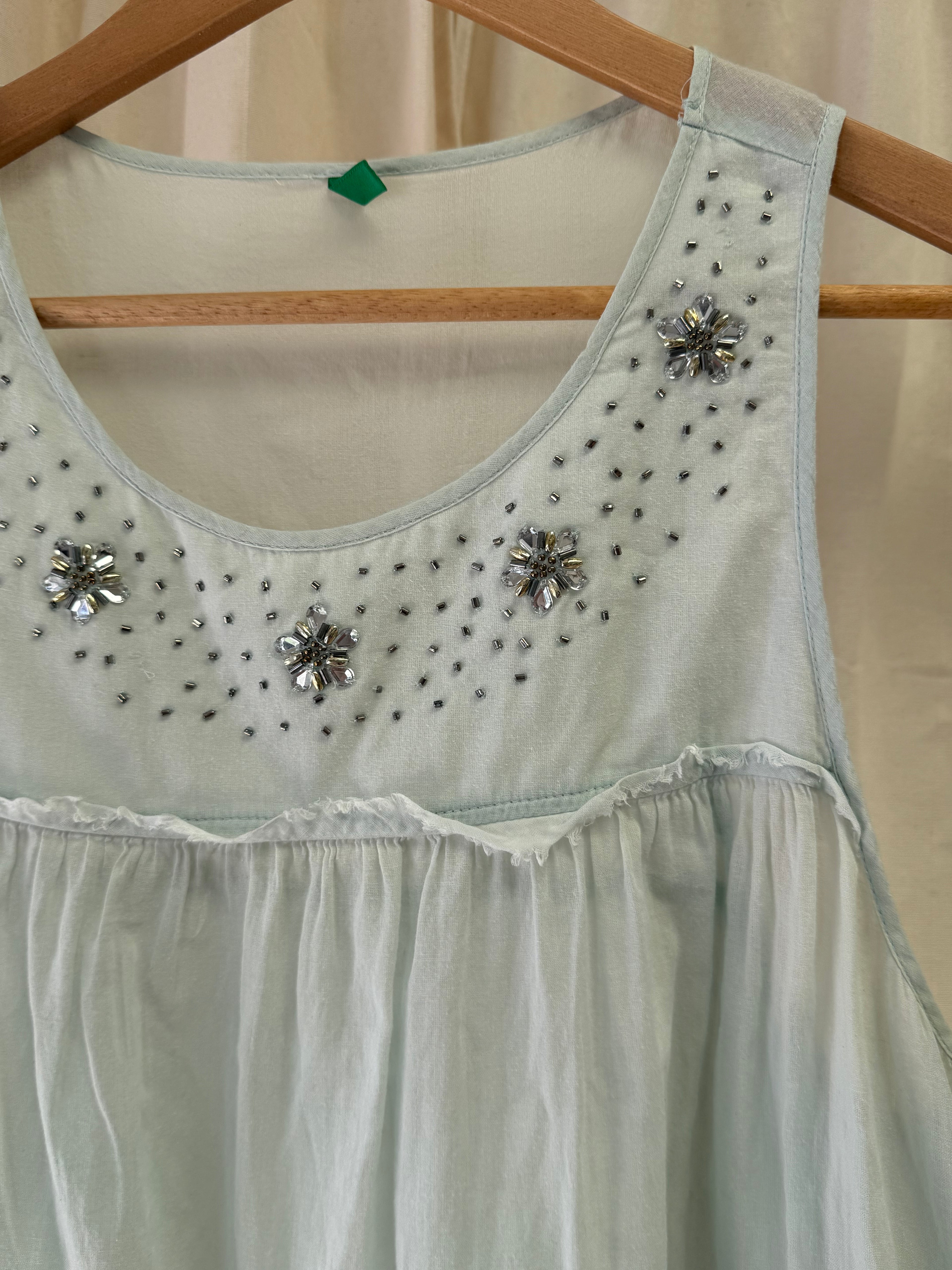 United Colours of Benetton Sleevless Top with Embellishment in Light Blue