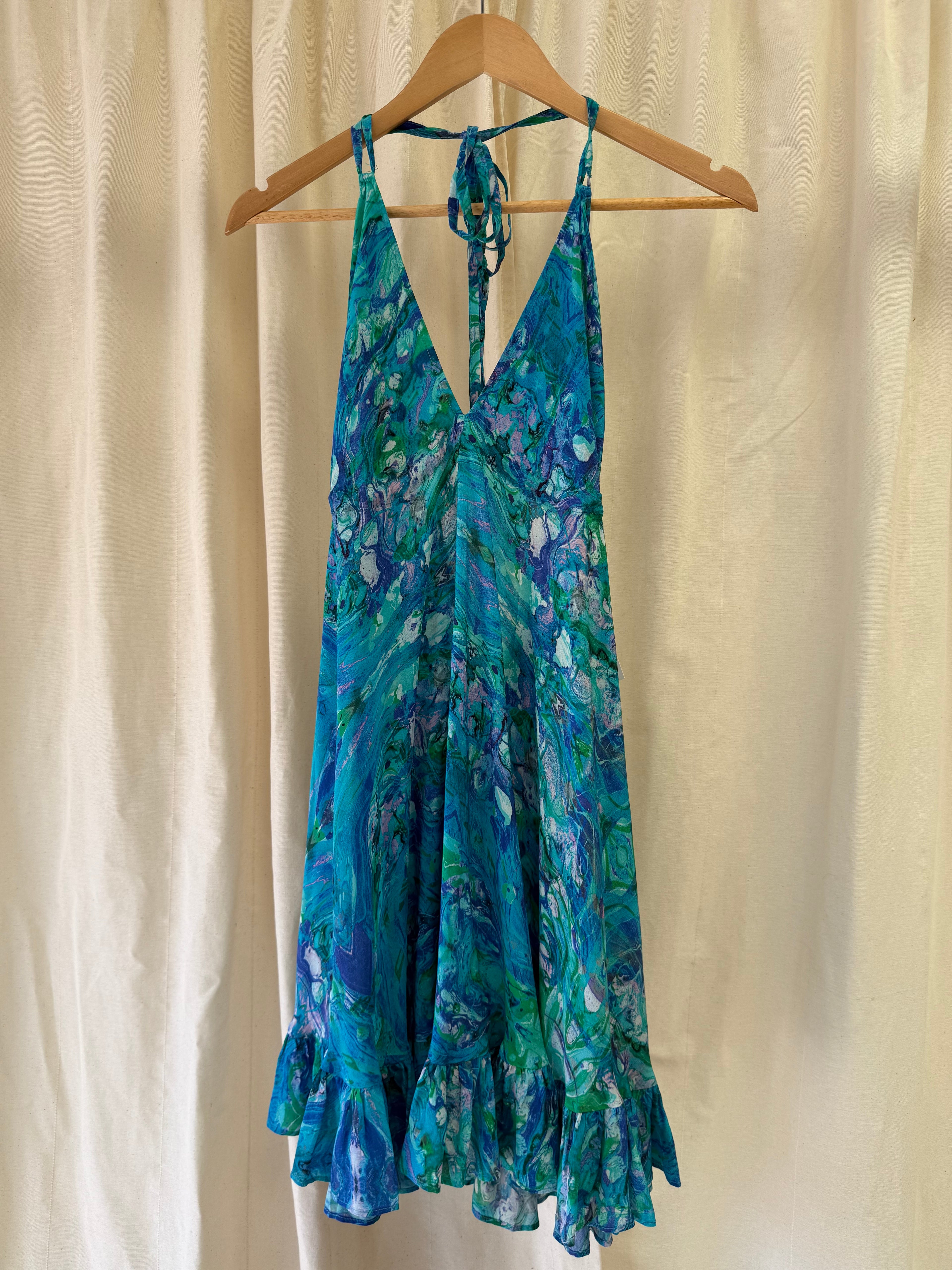 Sophia Alexia Turquoise Glow Silk Mini Ibiza Dress