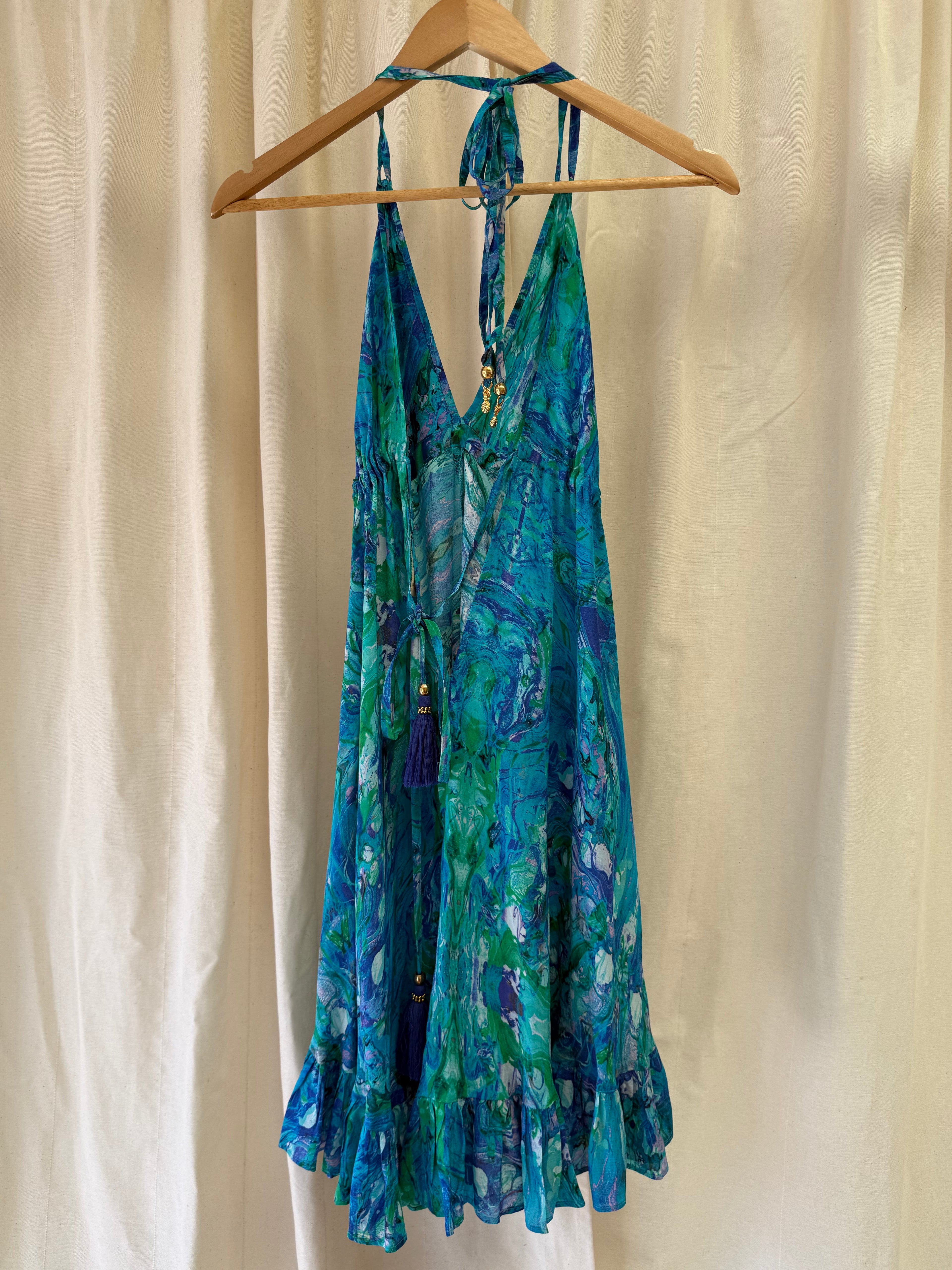 Sophia Alexia Turquoise Glow Silk Mini Ibiza Dress