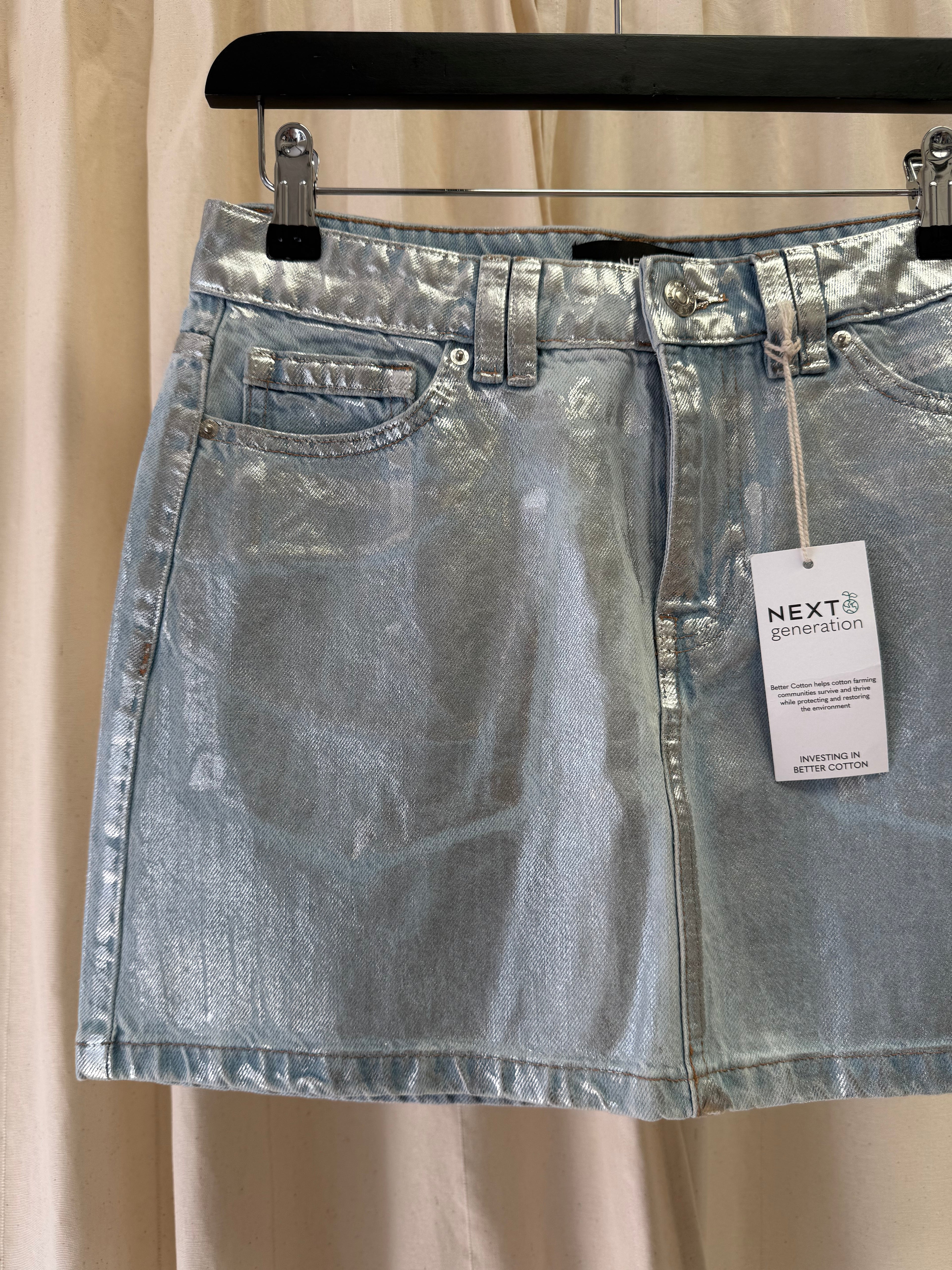 Next Metallic Denim Mini Skirt
