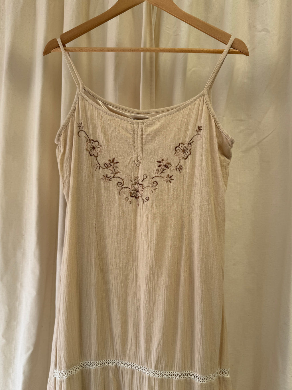 Bangjuji Beige Cotton Vintage Midi Dress