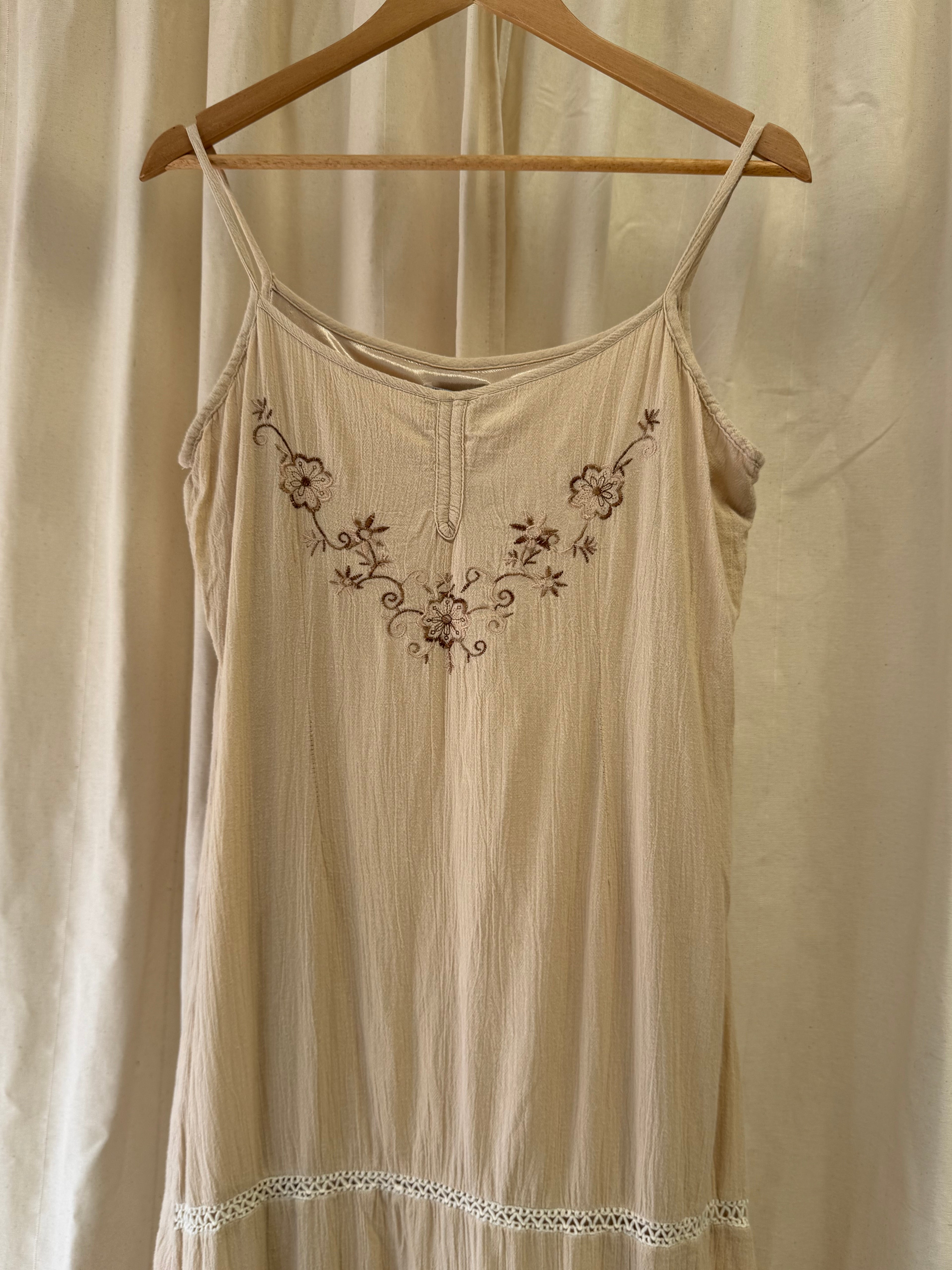 Bangjuji Beige Cotton Vintage Midi Dress