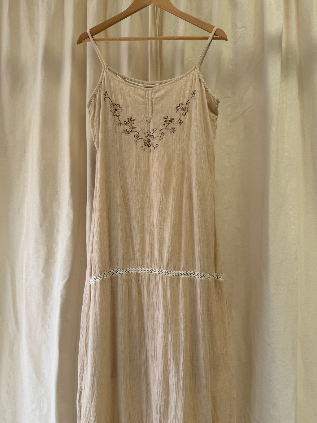 Bangjuji Beige Cotton Vintage Midi Dress
