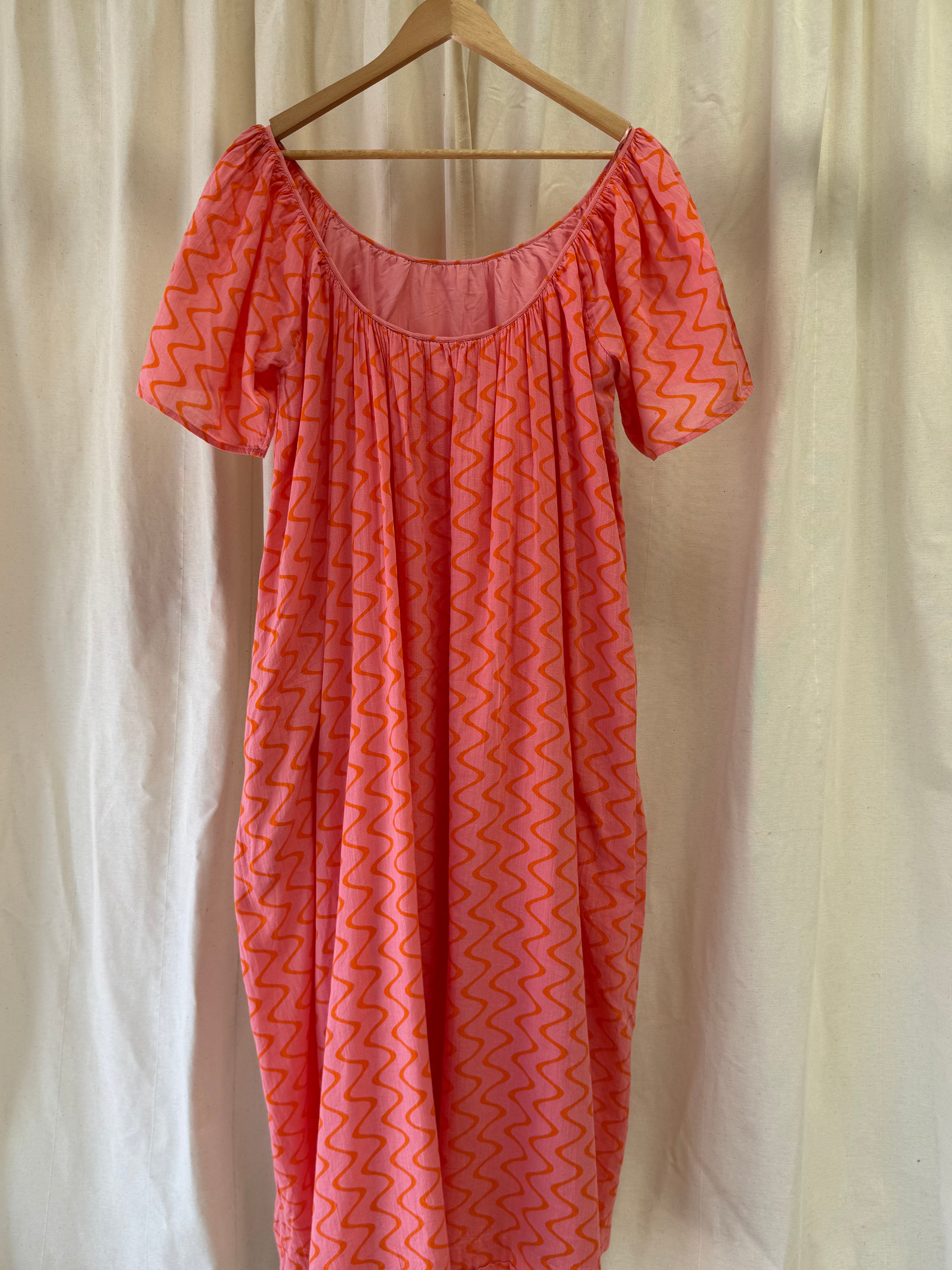 ZARA Coral Pink Zigzag Print Maxi Dress