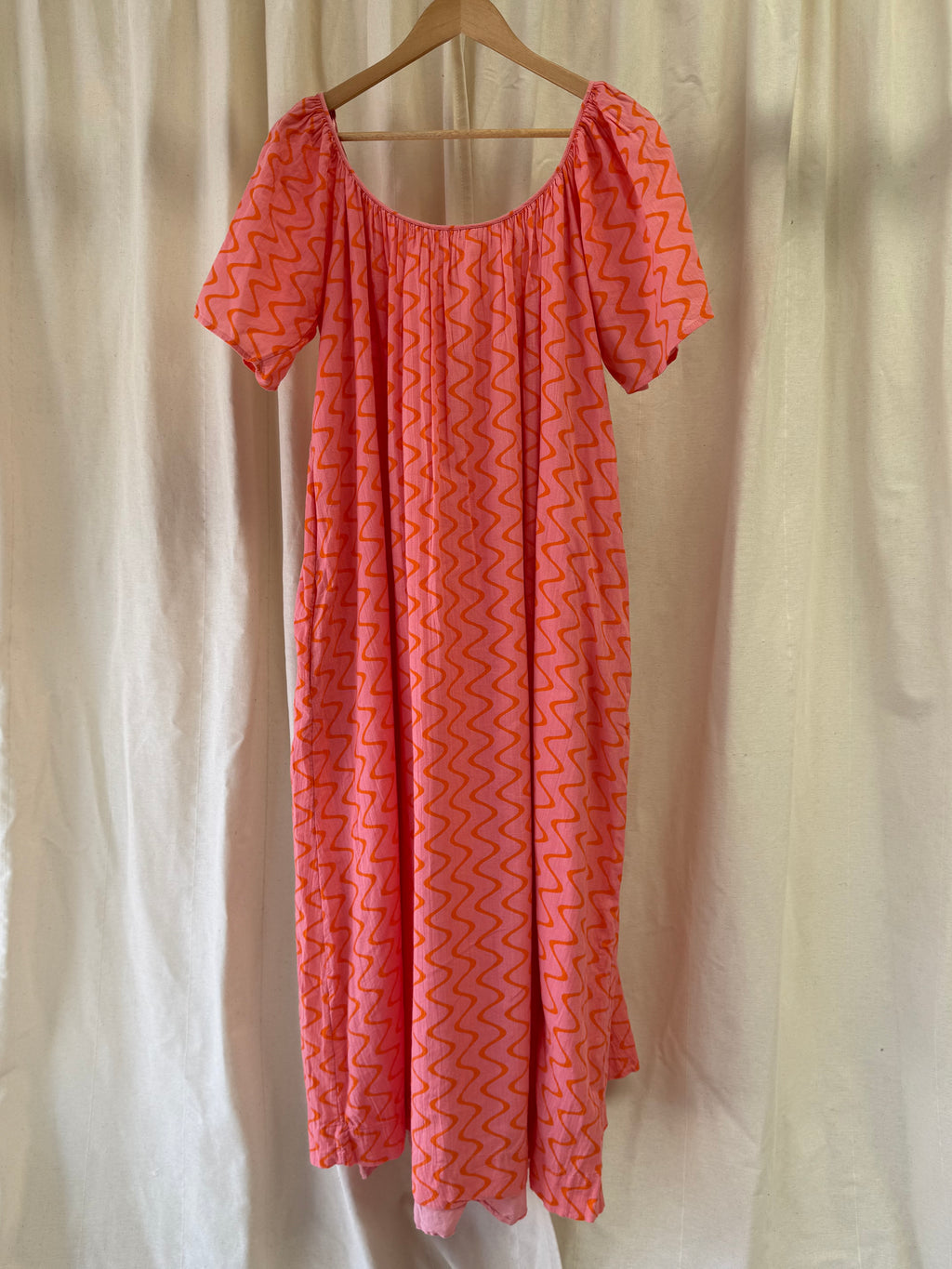 ZARA Coral Pink Zigzag Print Maxi Dress