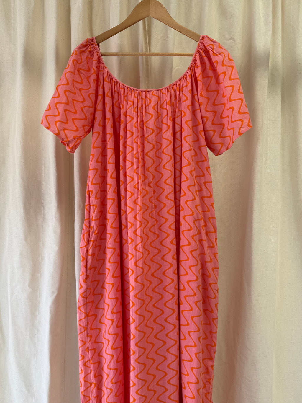 ZARA Coral Pink Zigzag Print Maxi Dress