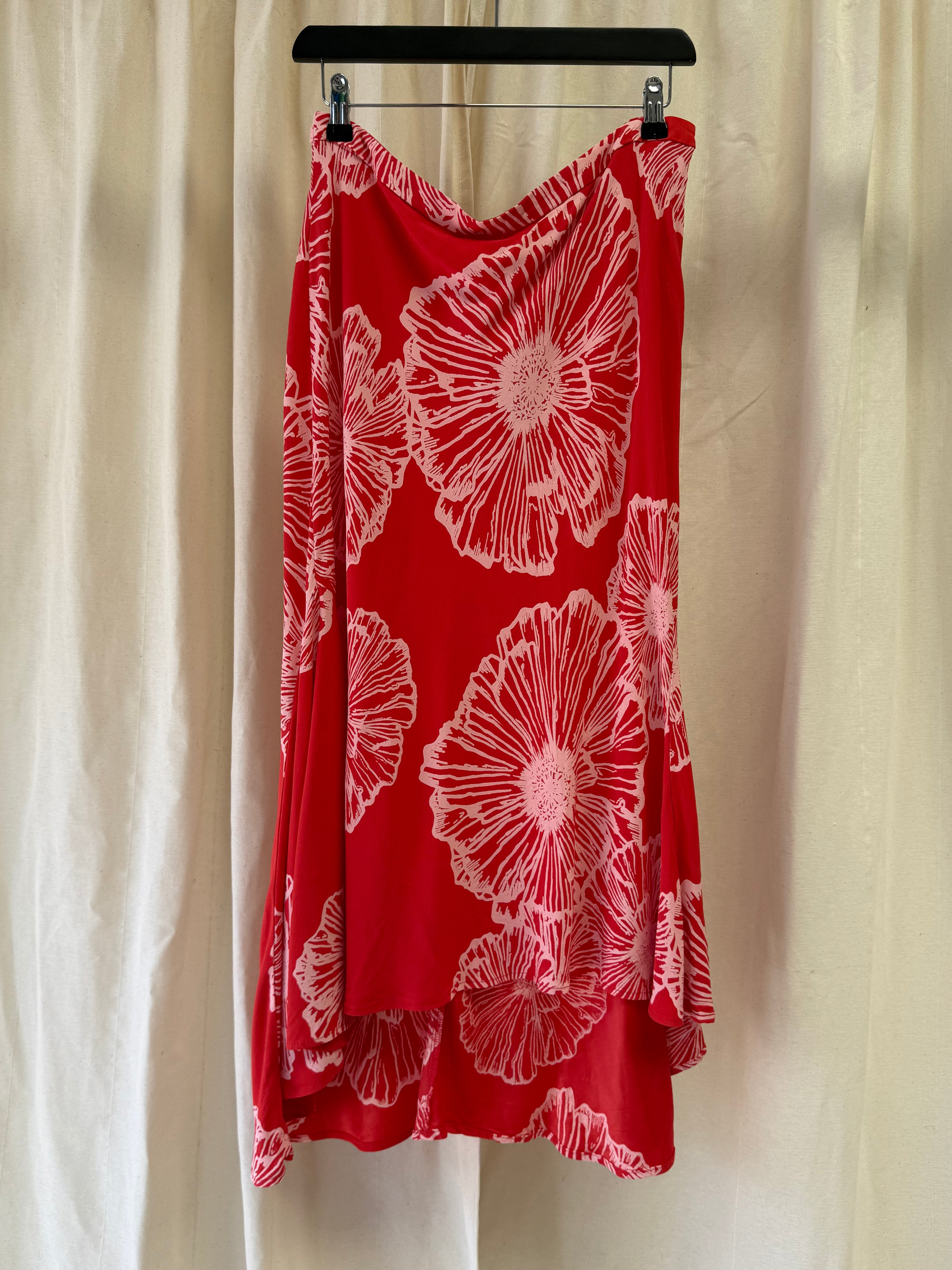 Finery London Floral Midi Skirt in Red and Pink