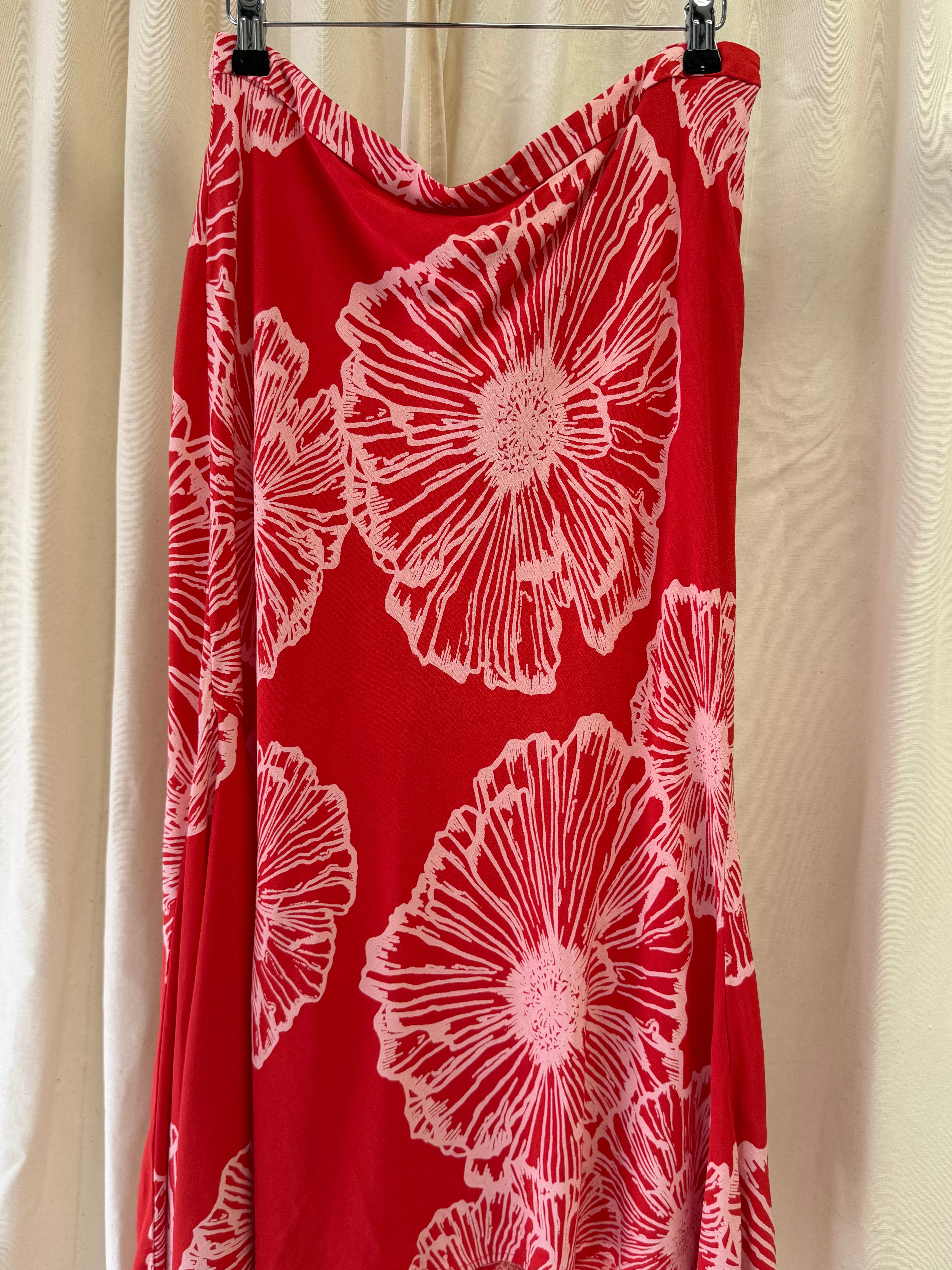 Finery London Floral Midi Skirt in Red and Pink