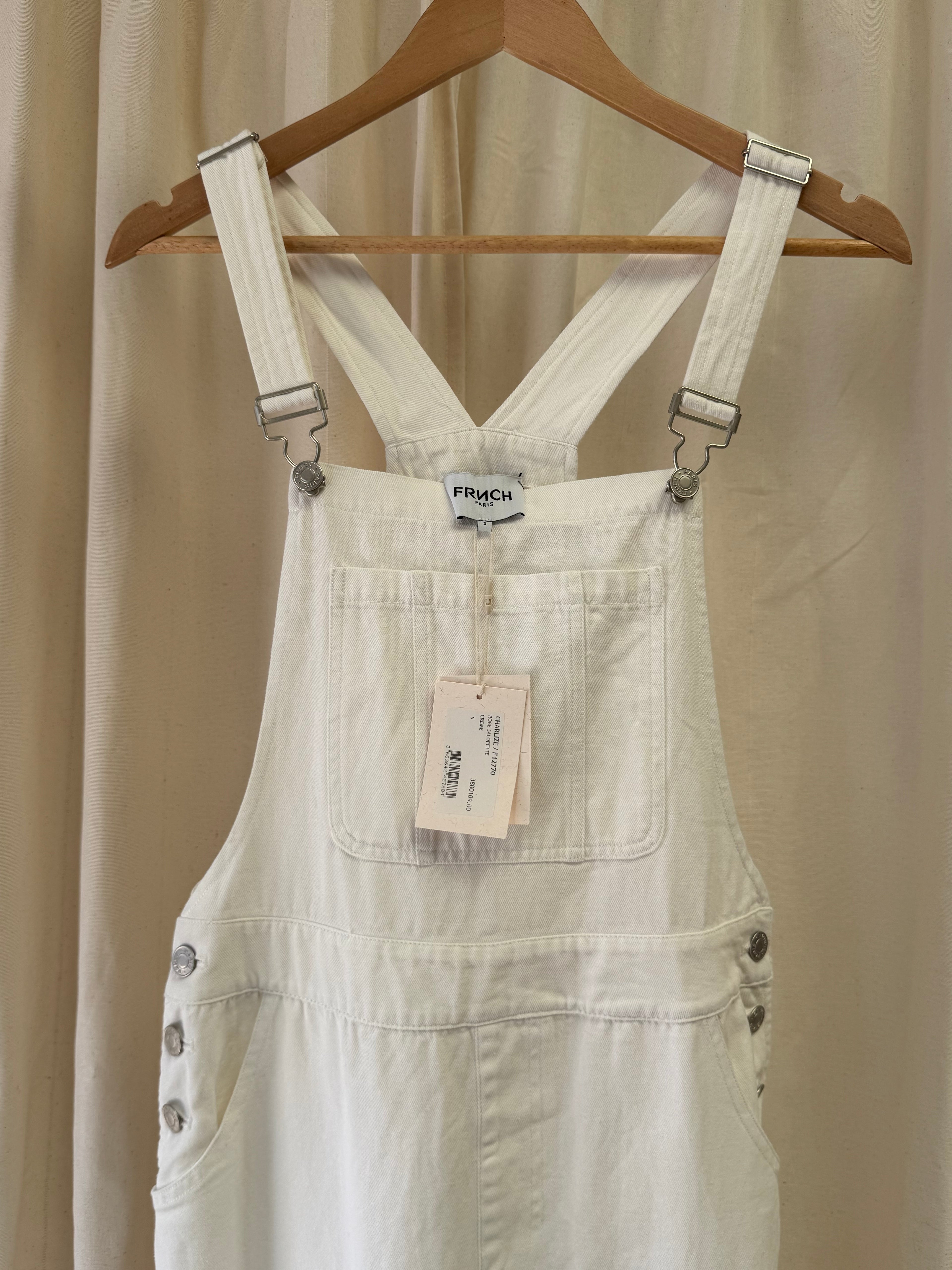 Fruch Paris White Denim Dungaree Dress