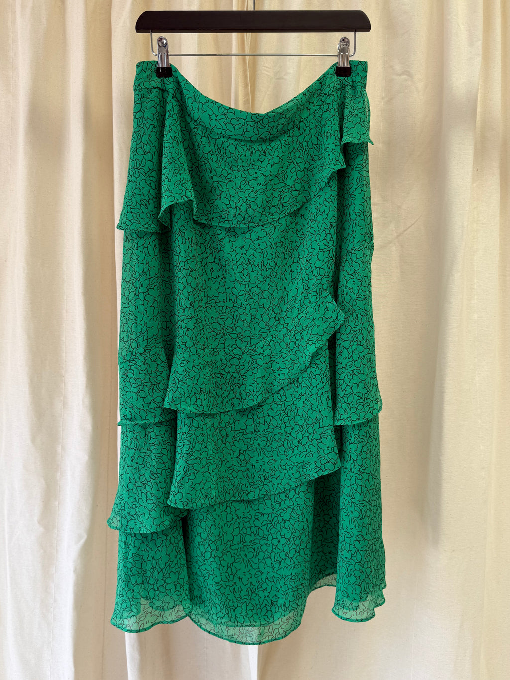 Whistles Green Sketched Floral Tiered Skirt