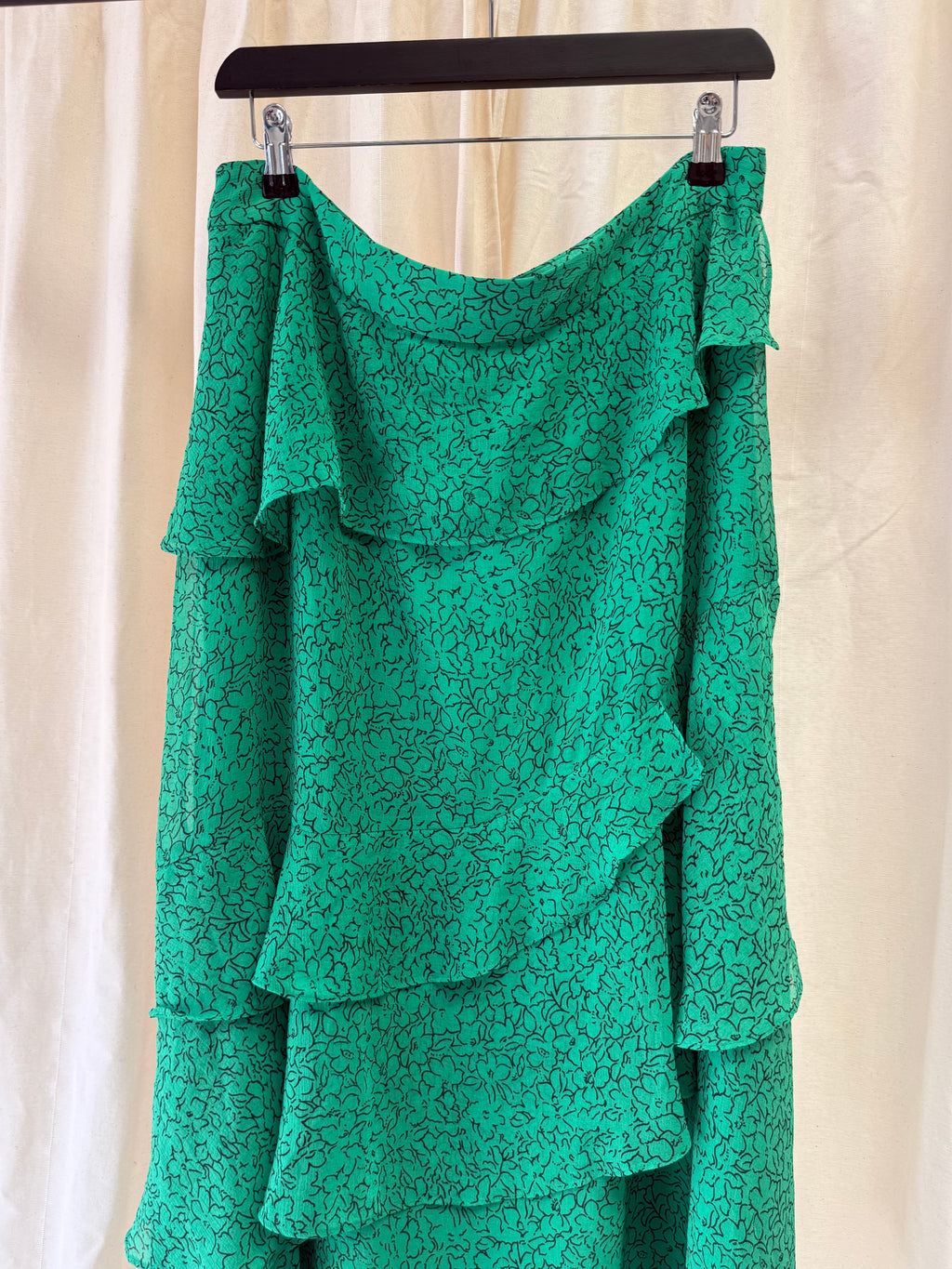 Whistles Green Sketched Floral Tiered Skirt
