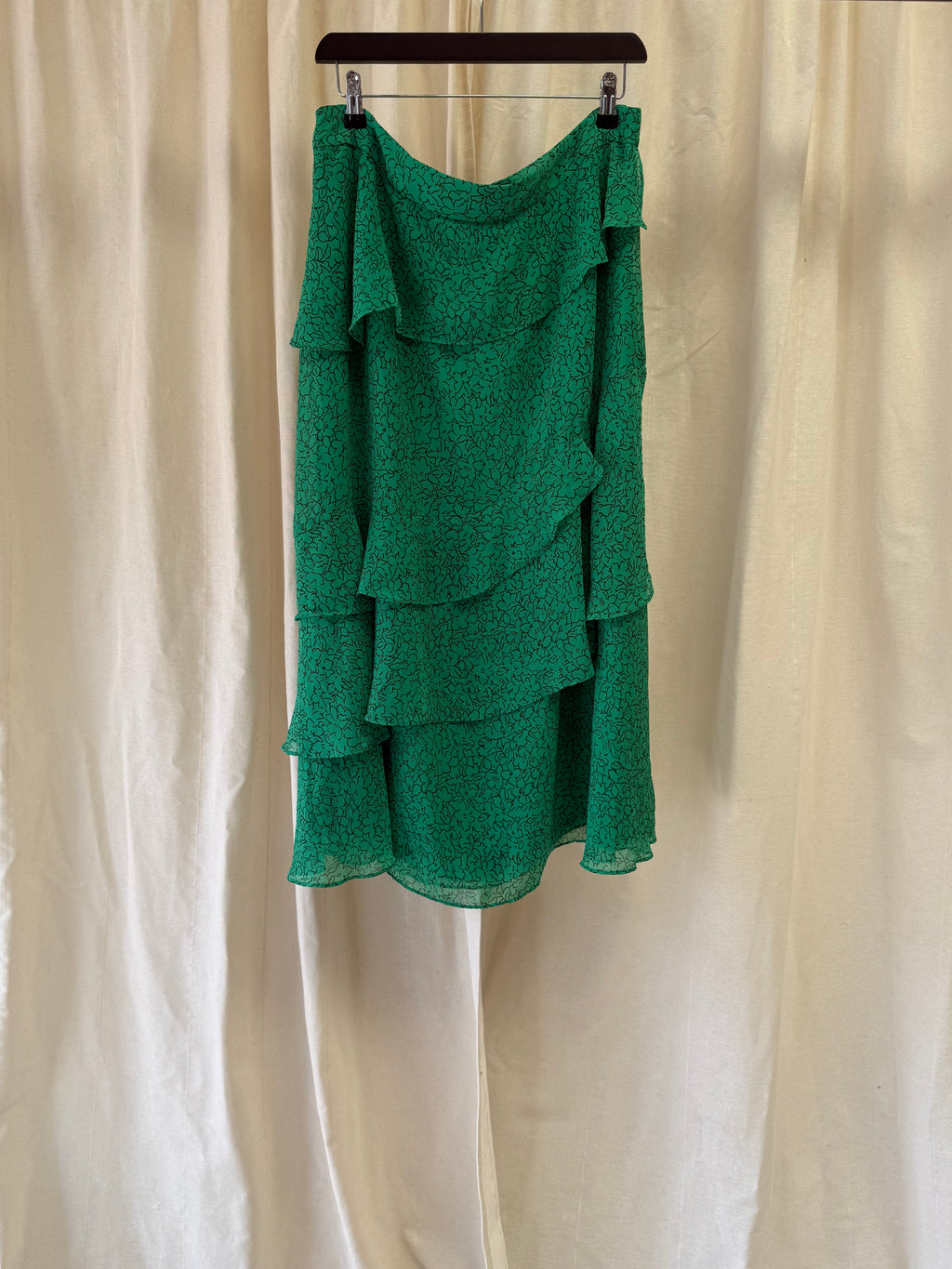 Whistles Green Sketched Floral Tiered Skirt