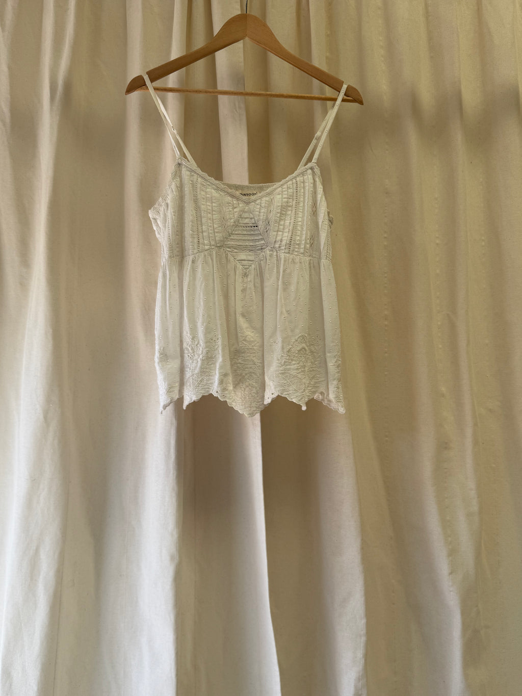 Monsoon  Premium Embroidered Scallop Edge Cami Top White