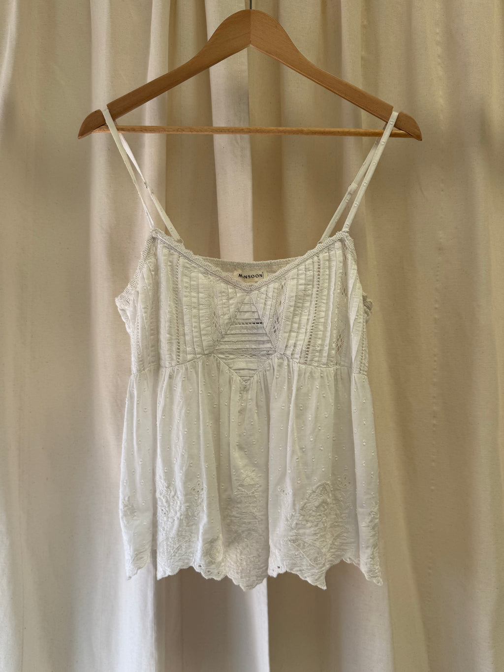 Monsoon  Premium Embroidered Scallop Edge Cami Top White