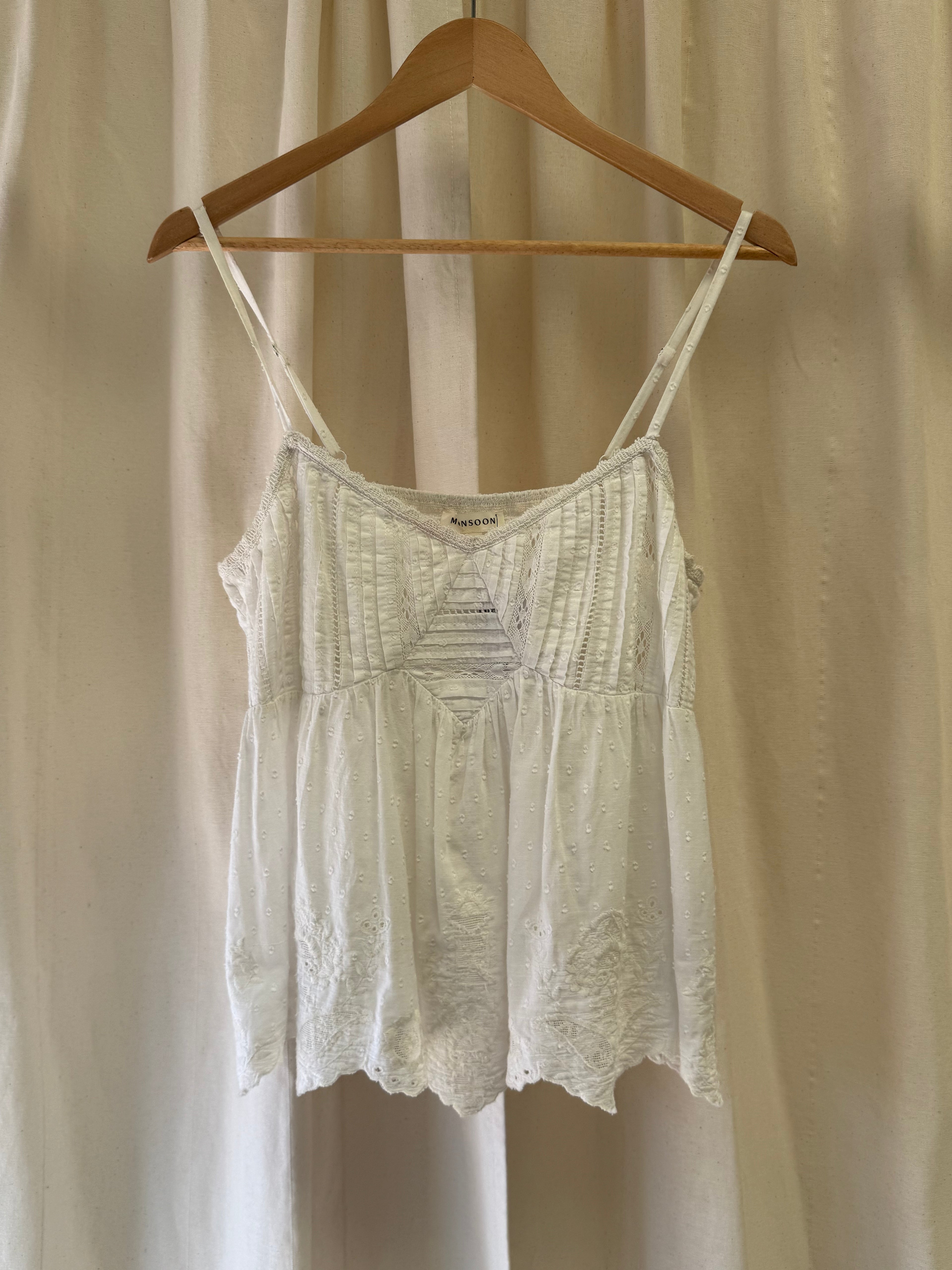 Monsoon  Premium Embroidered Scallop Edge Cami Top White