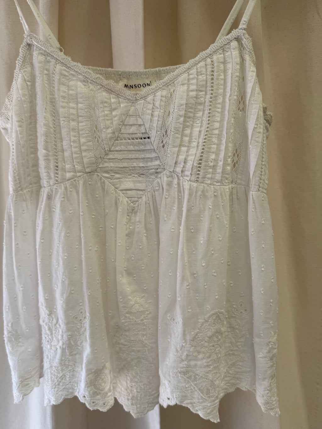Monsoon  Premium Embroidered Scallop Edge Cami Top White