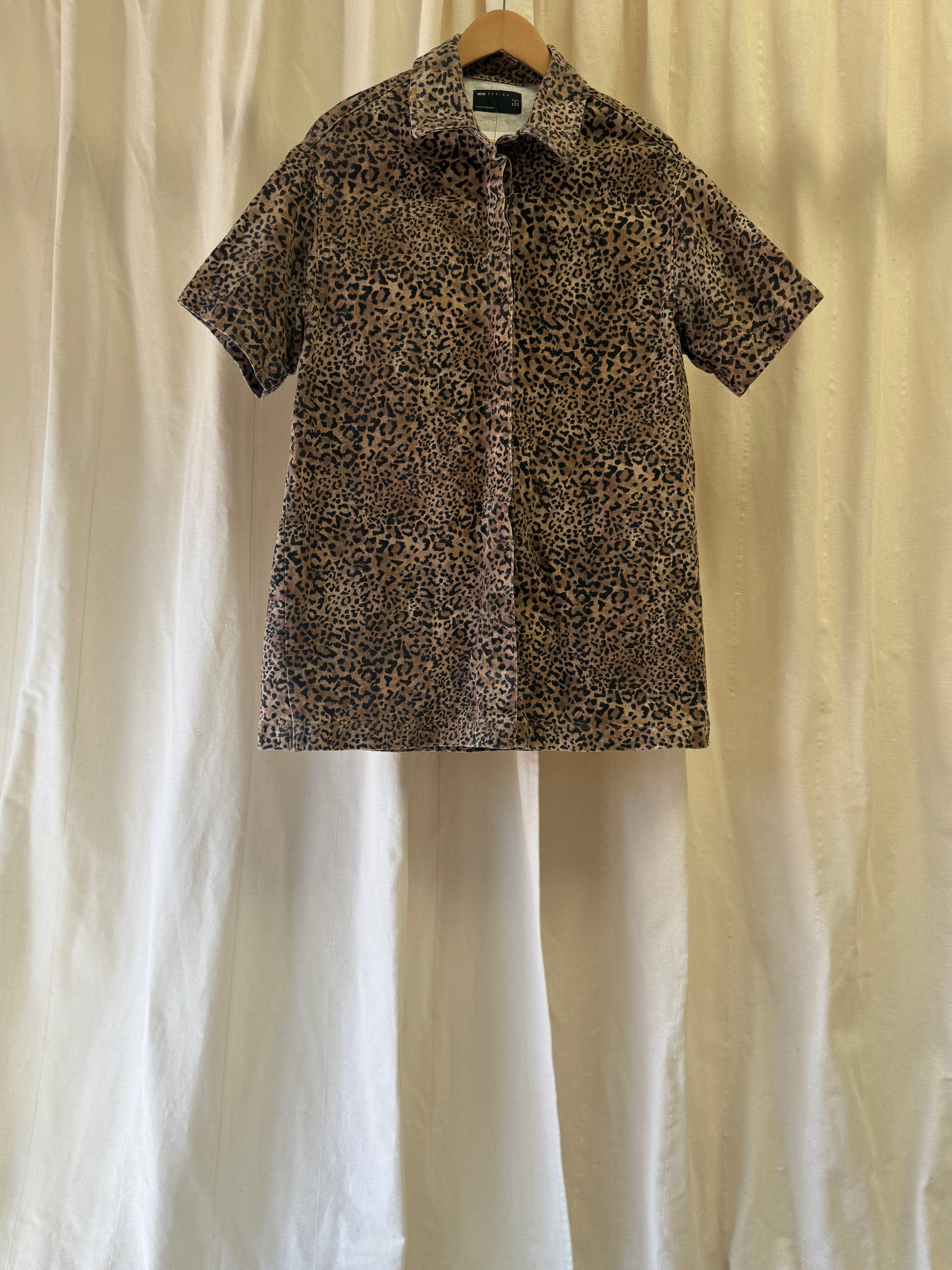 ASOS DESIGN Denim Short Sleeve Shirt Sress in Leopard Print