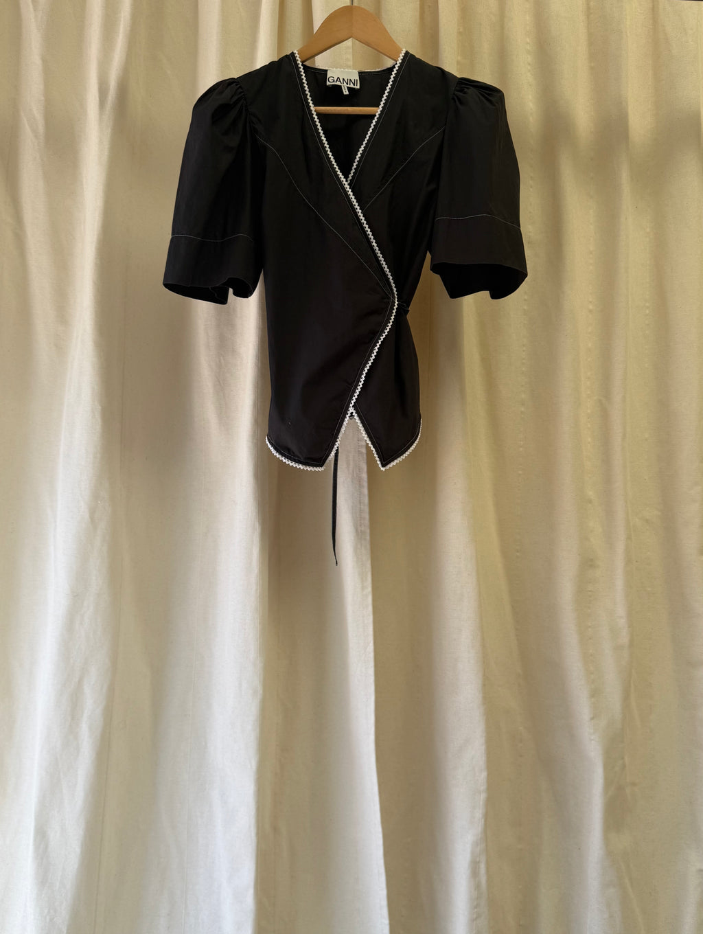 GANNI Poplin Wrap Top in Black