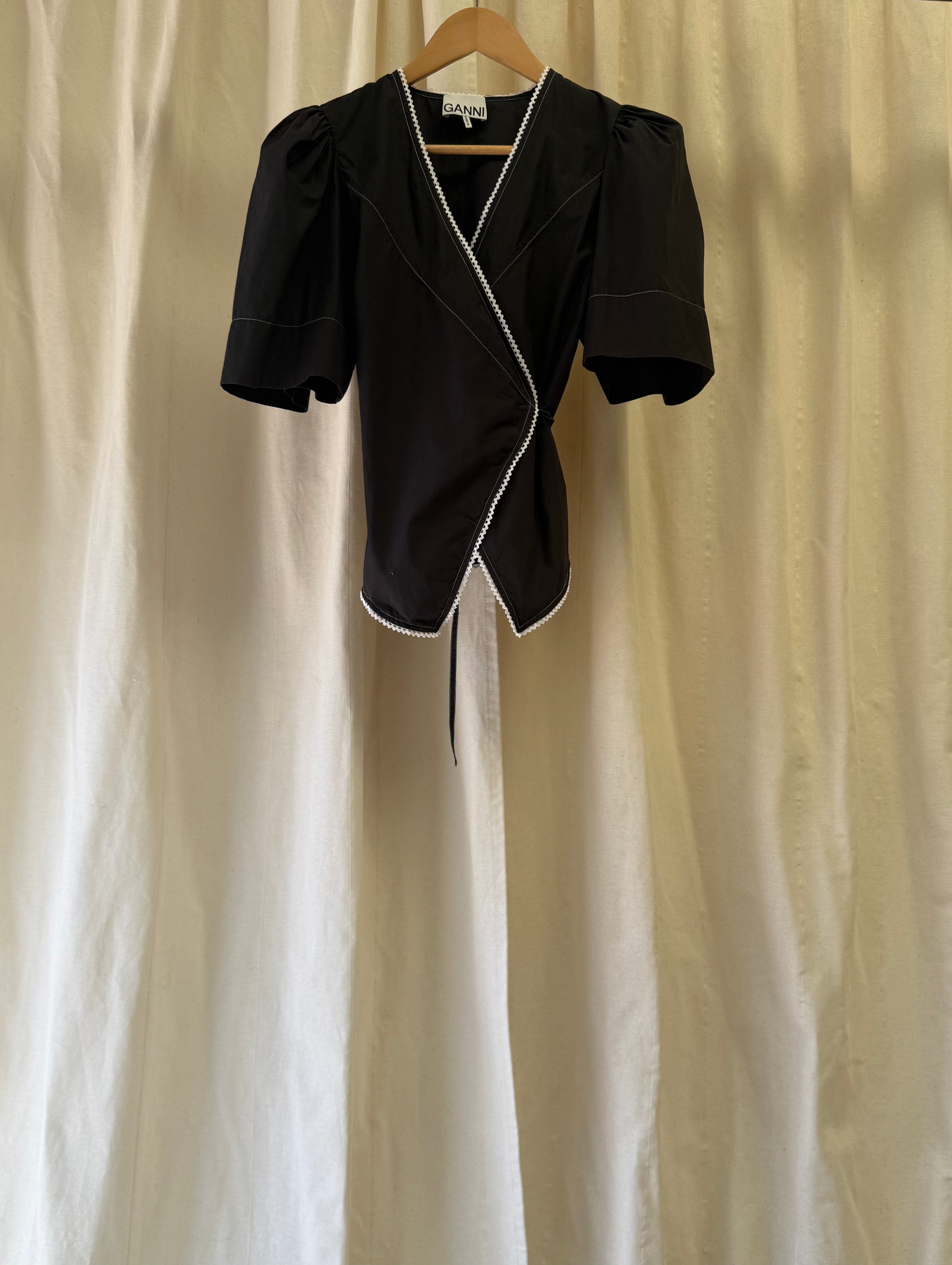 GANNI Poplin Wrap Top in Black
